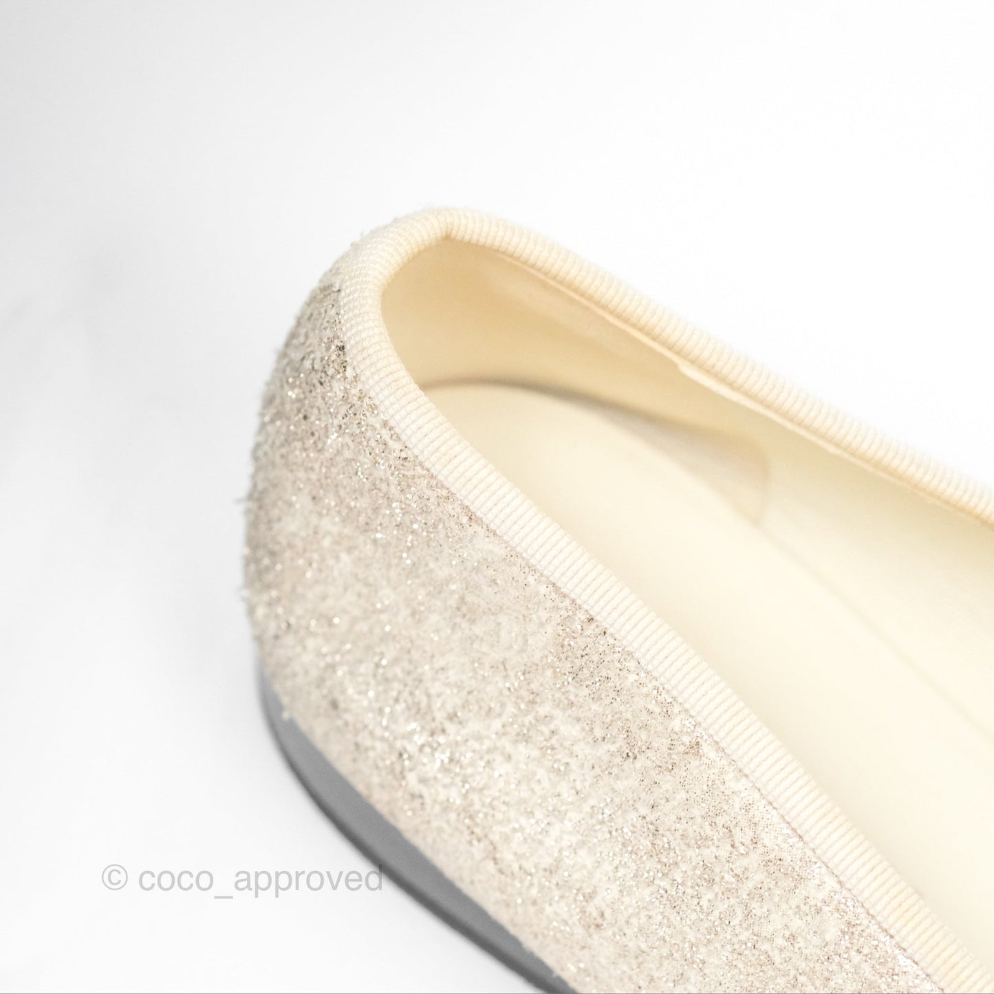 Chanel Ballerina Flats Glitter Ivory Black Size 39