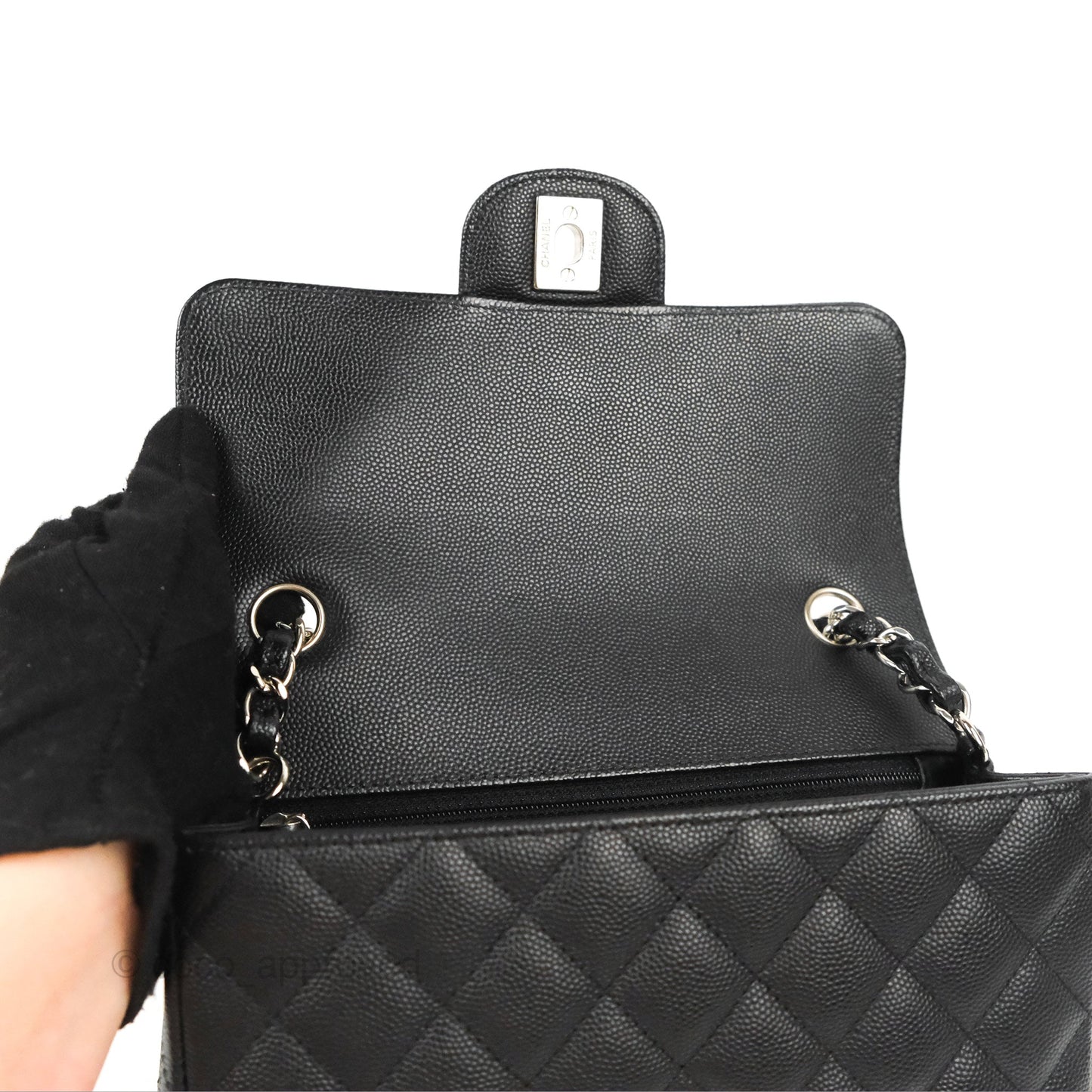 Chanel Quilted Mini Rectangular Flap Black Caviar Silver Hardware