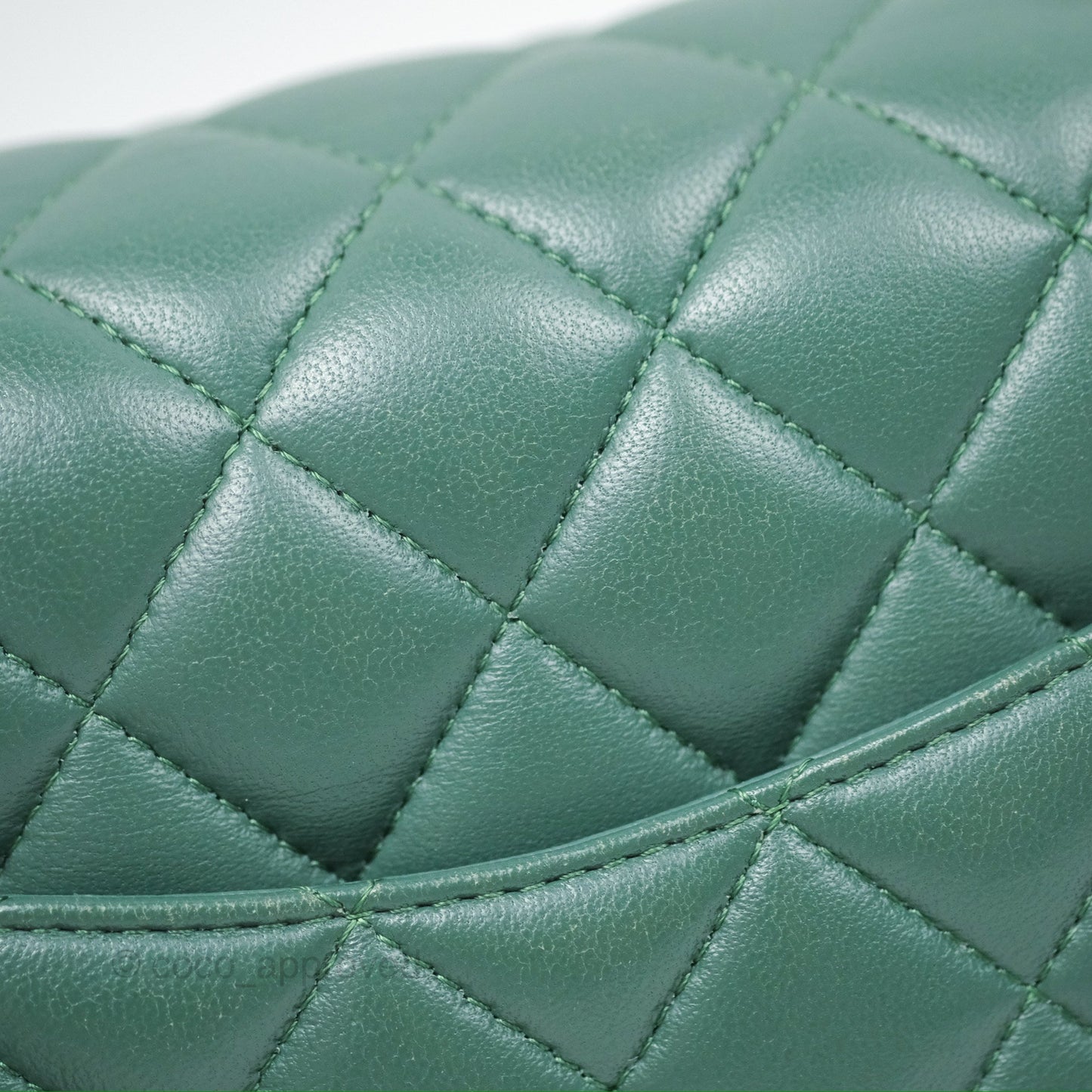 Chanel Mini Square Quilted Green Lambskin Silver Hardware