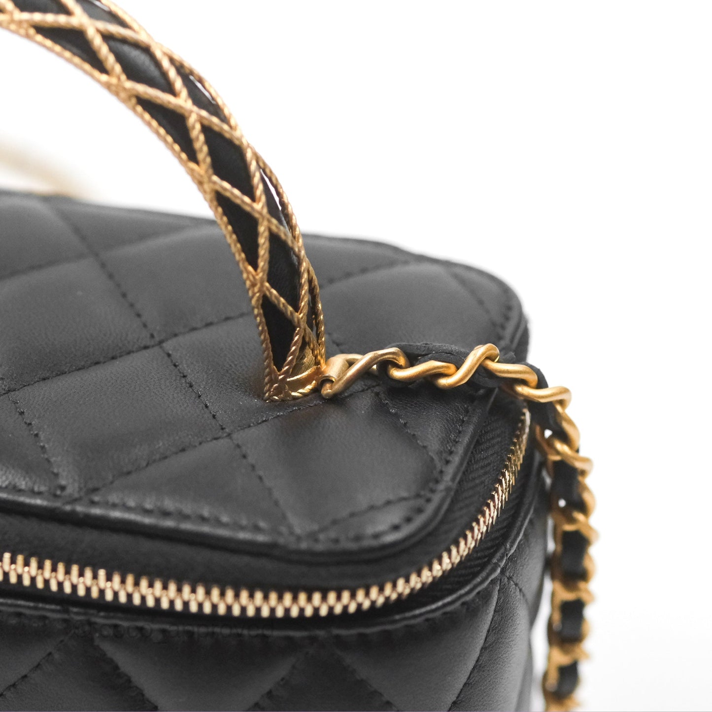 Chanel Top Handle Vanity Rectangular Black Lambskin Gold Hardware