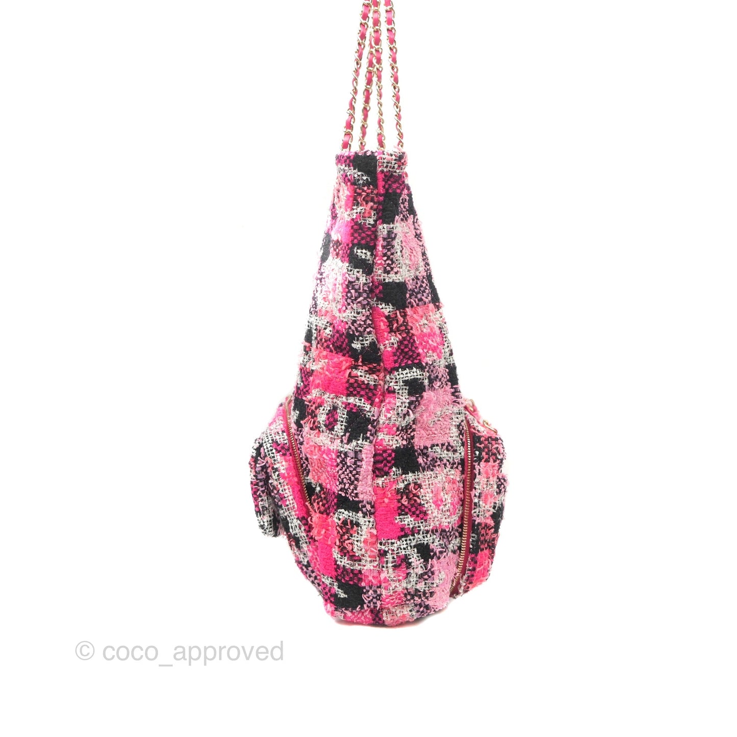 Chanel Coco Beach 2way Crossbody Bag / Foldable Tote Pink Black Grid Tweed