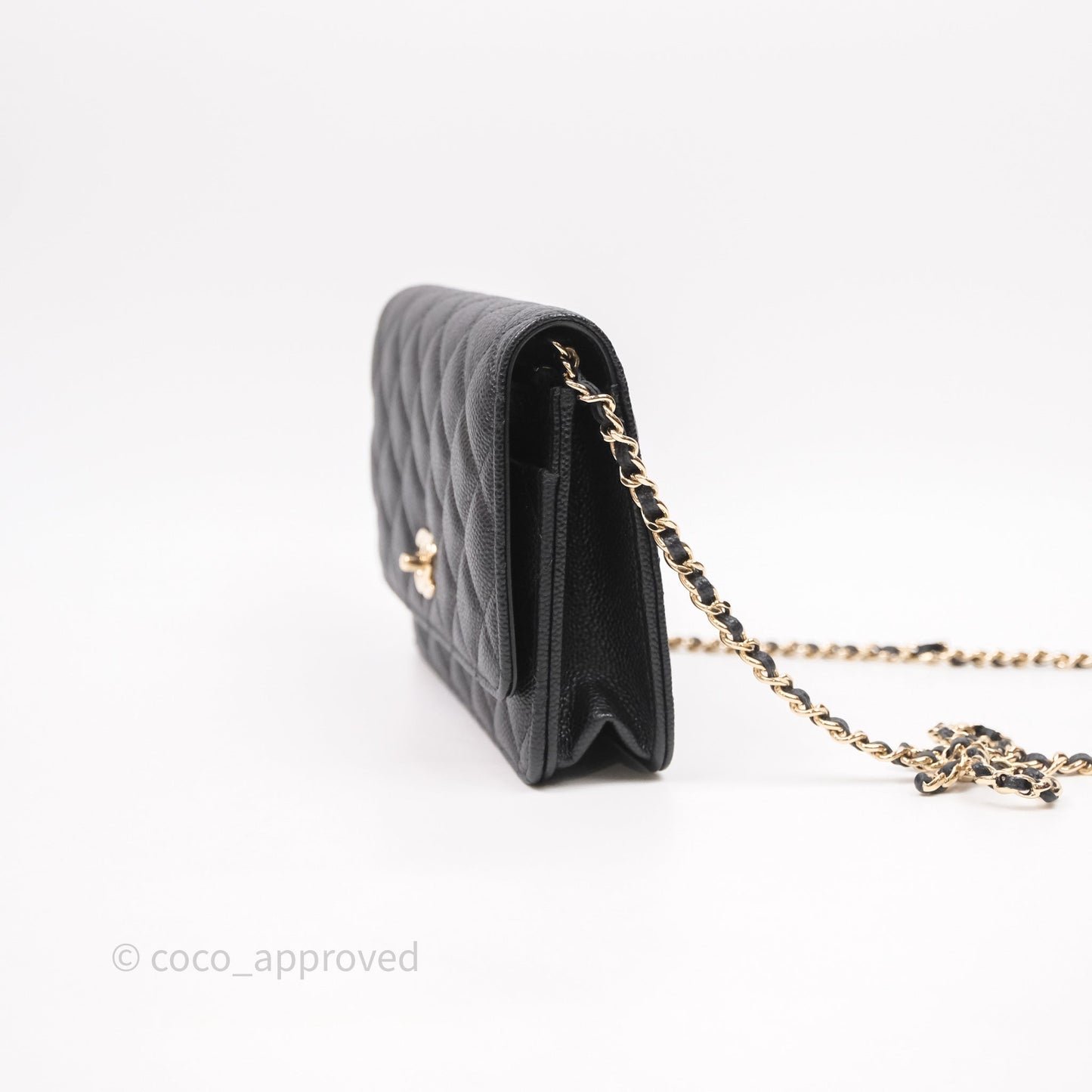 Chanel WOC With Ribbon Chain Black Caviar Gold Hardware
