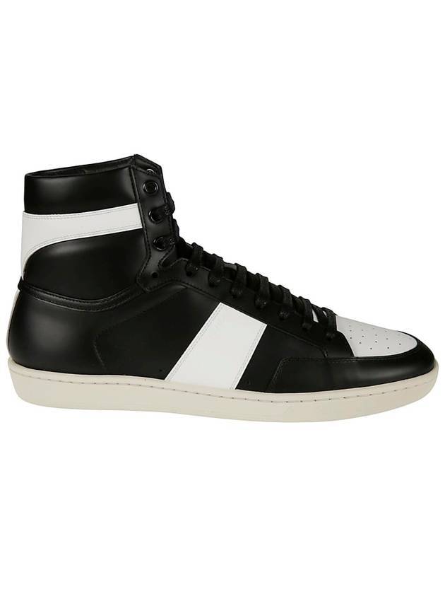 Luxury Saint Laurent Line Leather High Top Sneakers Black