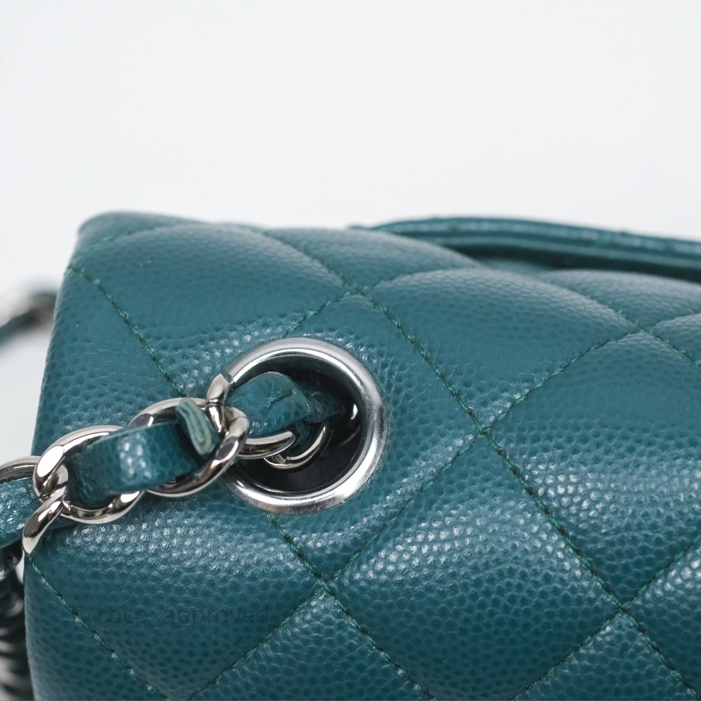 Chanel Quilted Mini Rectangular Green Caviar Silver Hardware