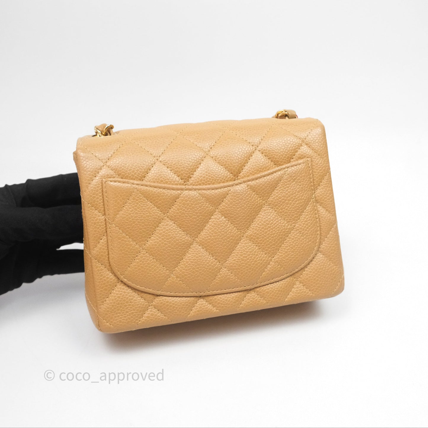 Chanel Vintage Mini Square Quilted Beige Caviar 24K Gold Hardware