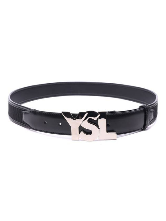 Luxury Saint Laurent Men's YSL Logo Leather Belt Black