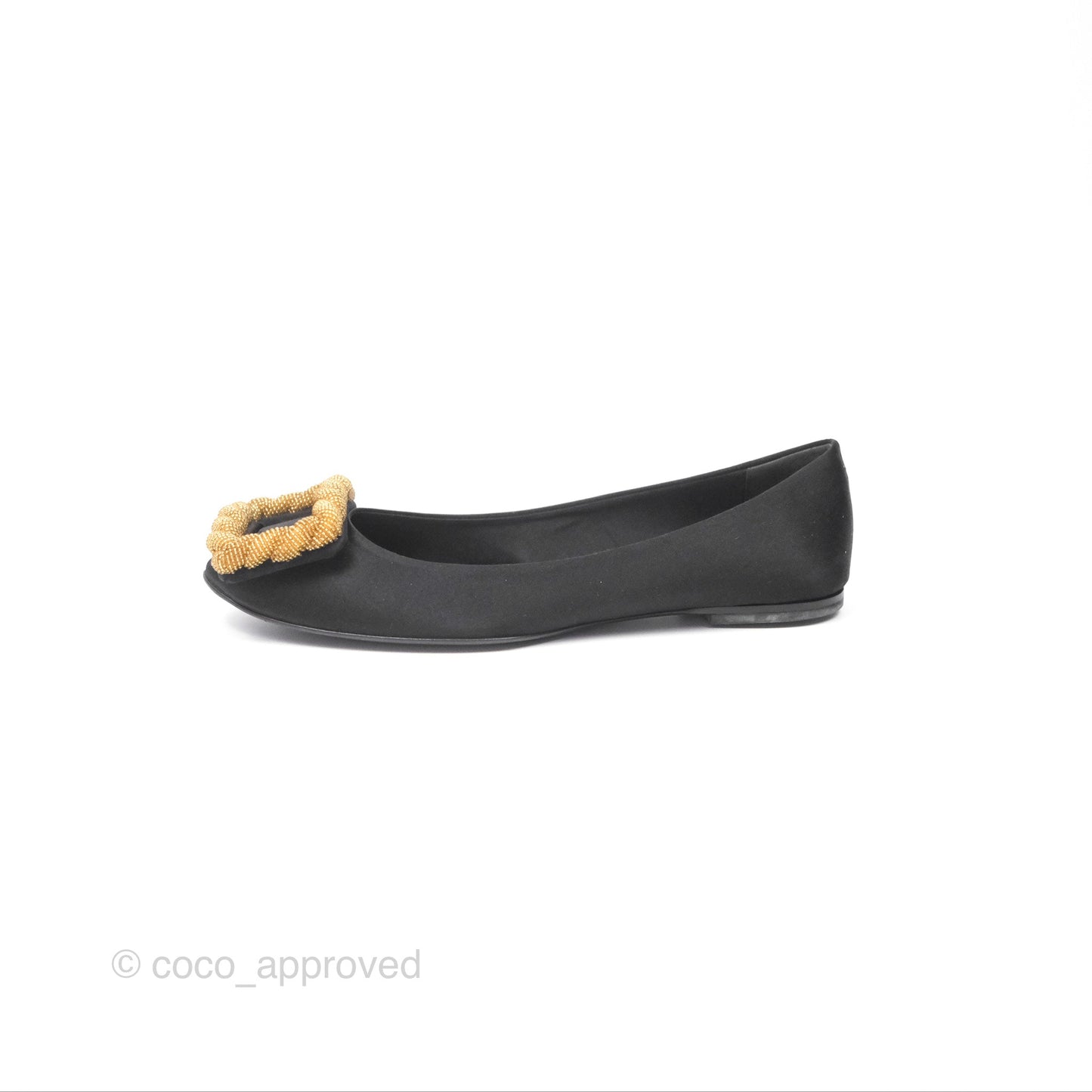 Roger Vivier Ballet Flats Black Satin Gold Hardware Size 36.5