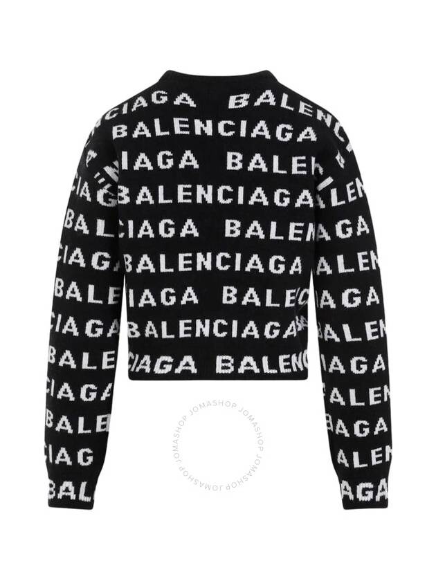 Luxury Balenciaga Intarsia All-Over Logo Crew Neck Knit Top Black