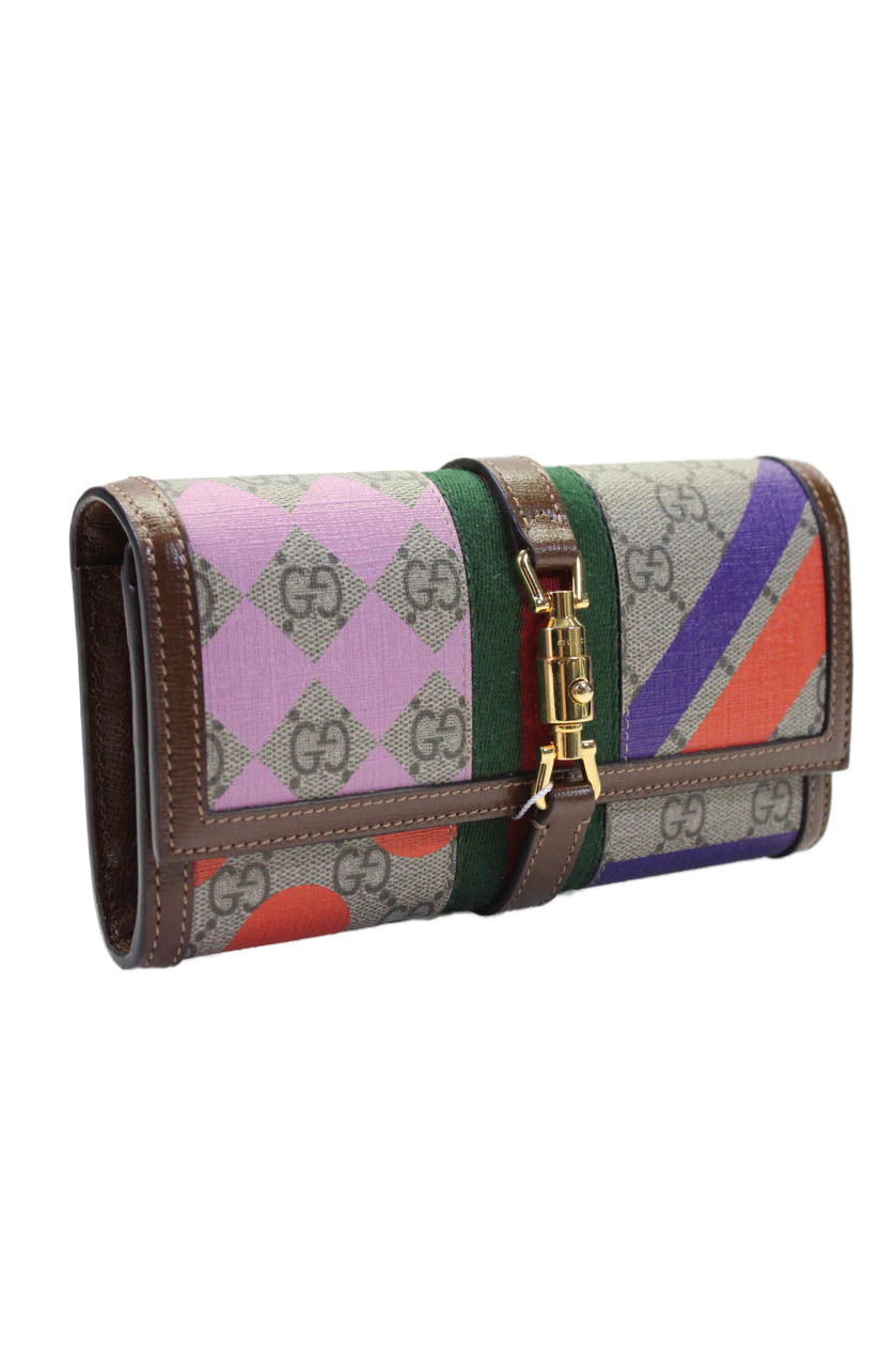 Luxury Gucci Trending 2025 Womens GG Supreme Geometric Jackie 1961 Wallet On Chain Brown Multi