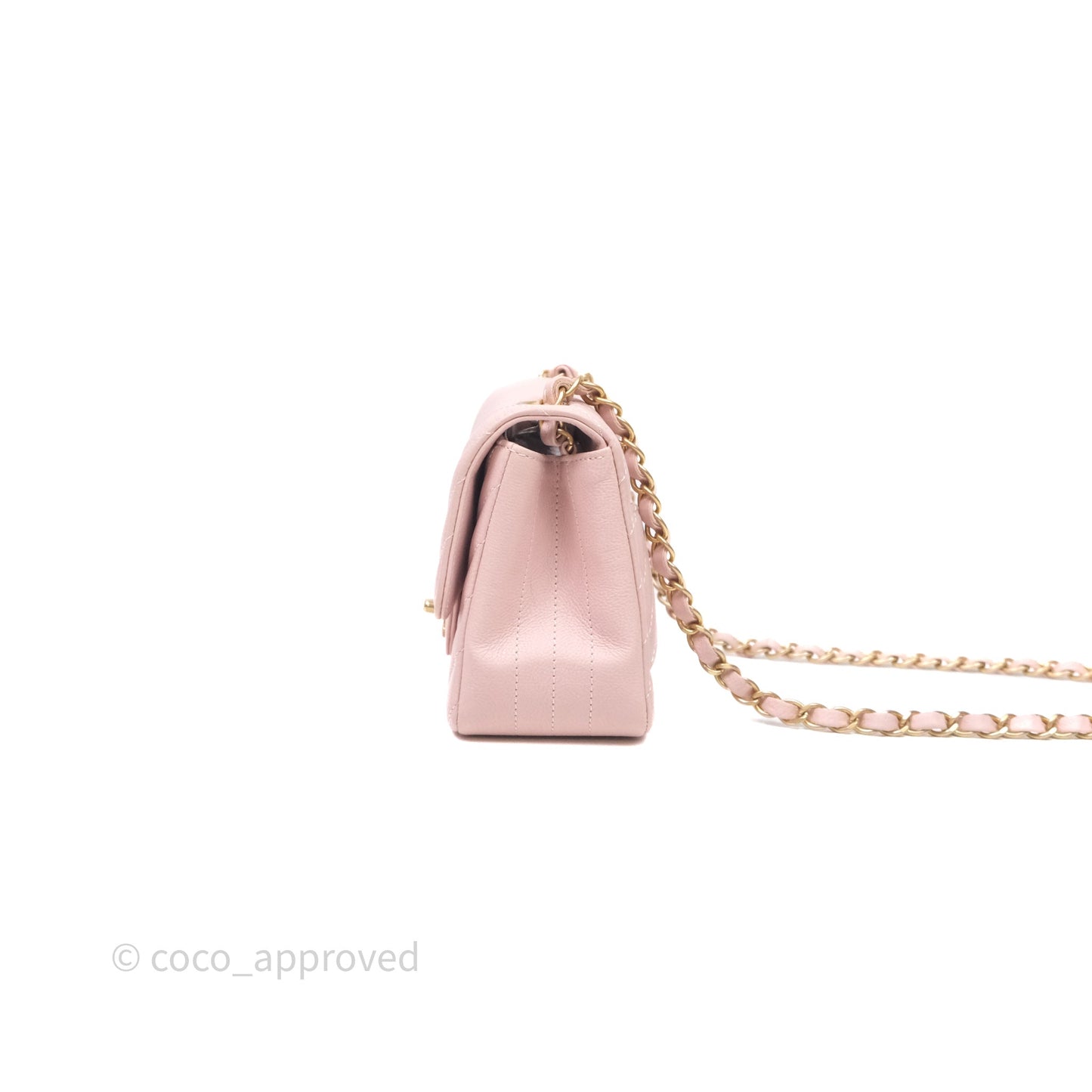 Chanel Mini Square Chevron Pink Calfskin Aged Gold Hardware