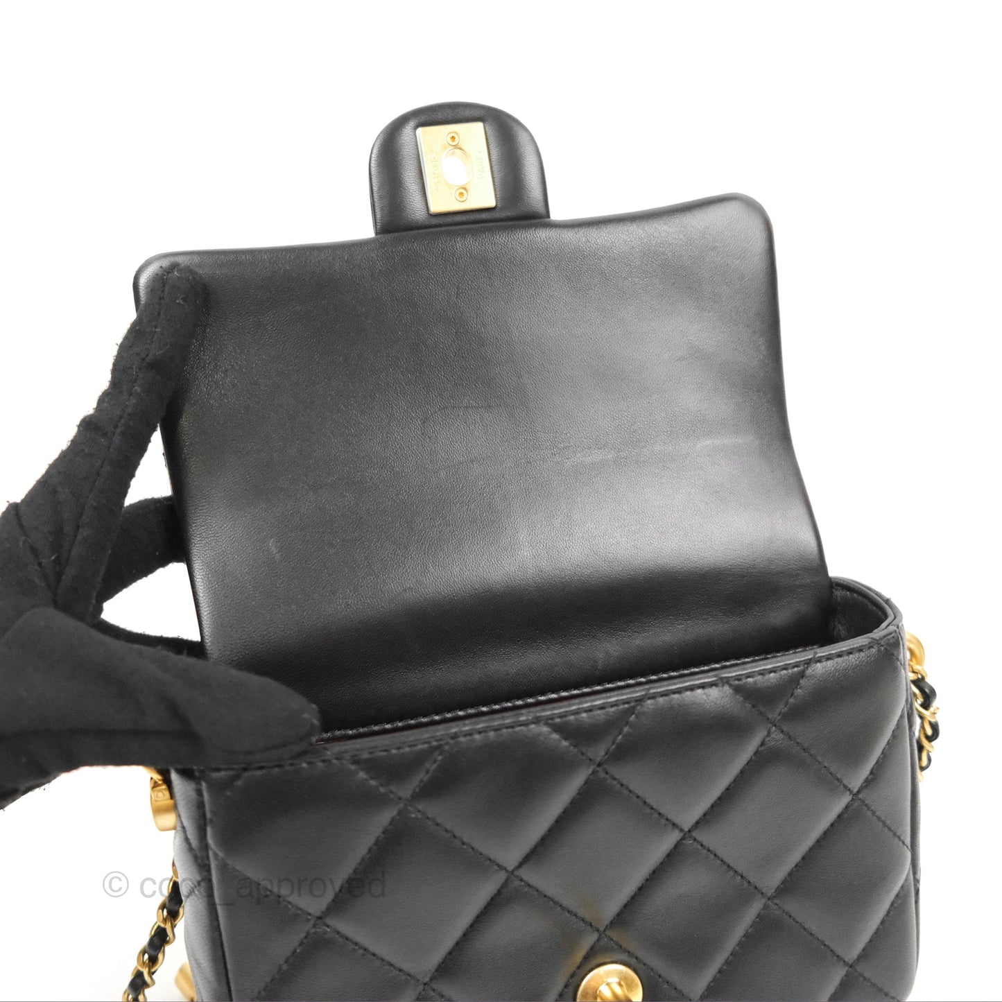 Chanel Quilted My Perfect Mini With Pearl Black Lambskin Gold Hardware