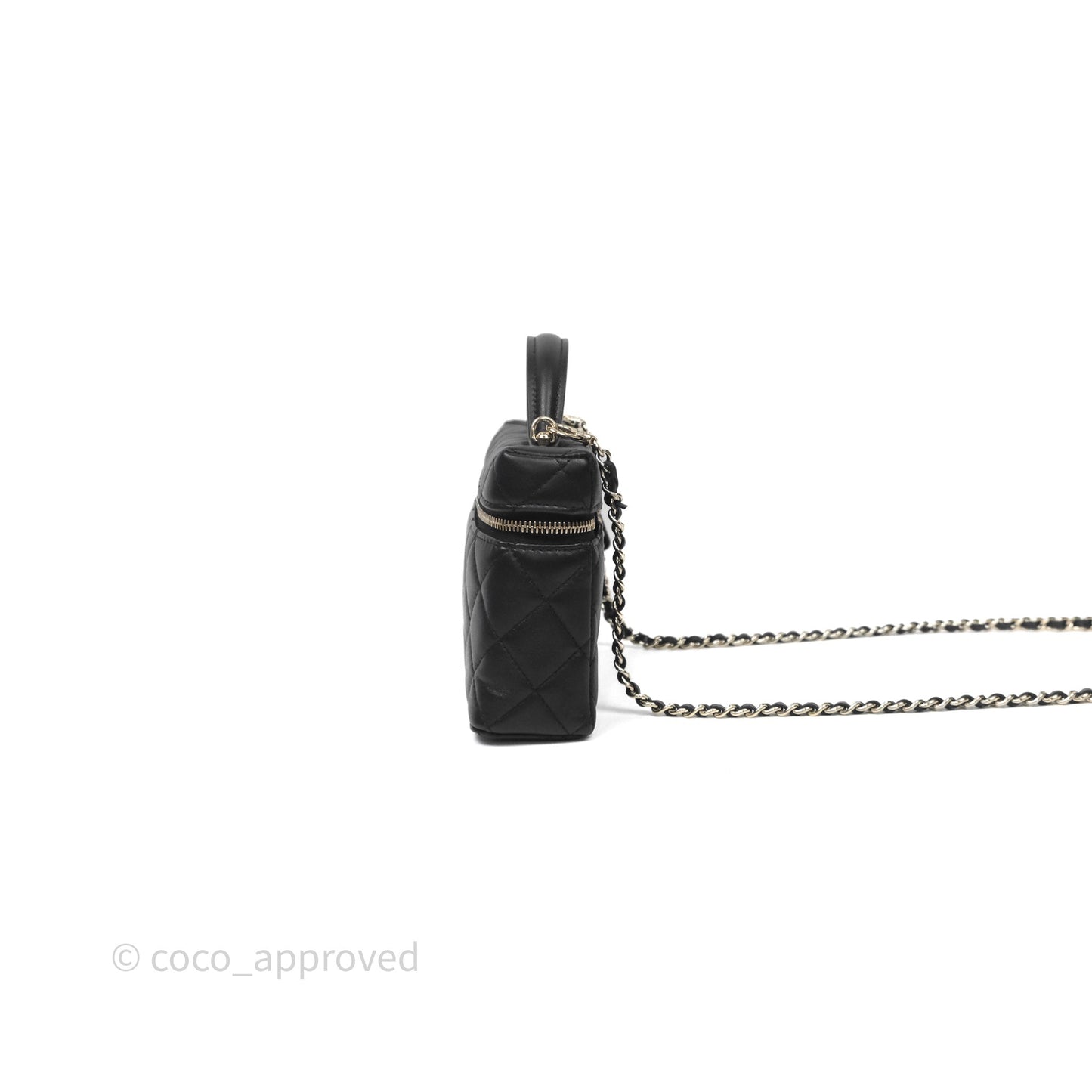 Chanel Top Handle Long Vanity with Chain Black Lambskin Gold Hardware