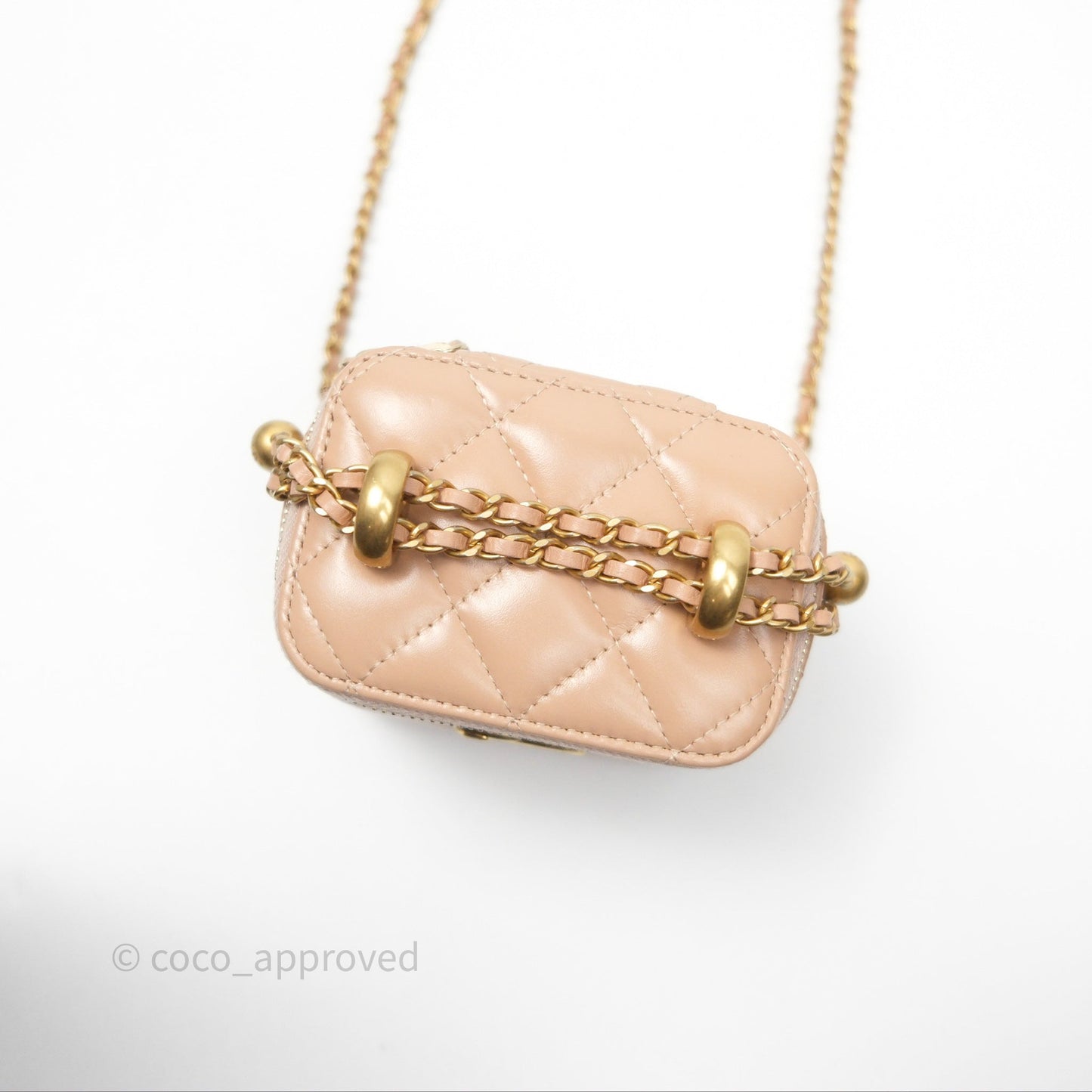 Chanel Quilted Mini Perfect Fit Vanity With Chain Beige Calfskin Aged Gold Hardware