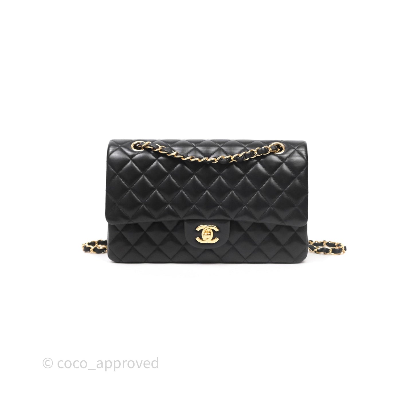 Chanel Classic M/L Medium Flap Quilted Black Lambskin Gold Hardware
