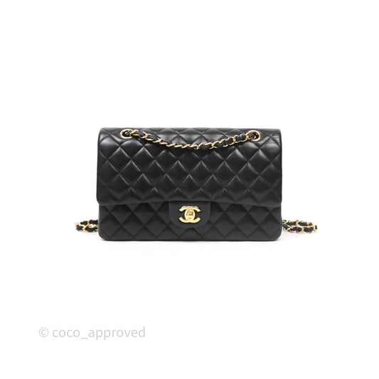 Chanel Classic M/L Medium Flap Quilted Black Lambskin Gold Hardware