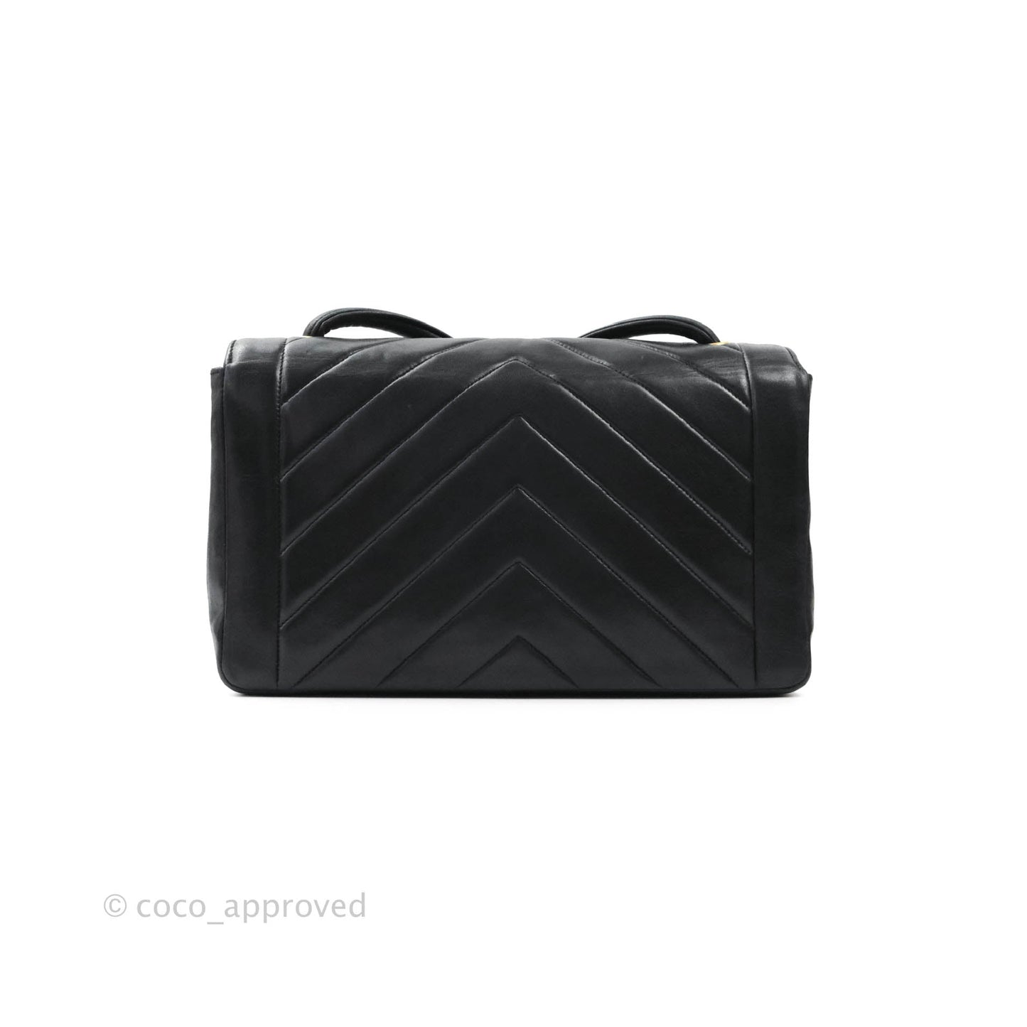 Chanel Vintage Chevron Black Single Flap Lambskin 24K Gold Hardware