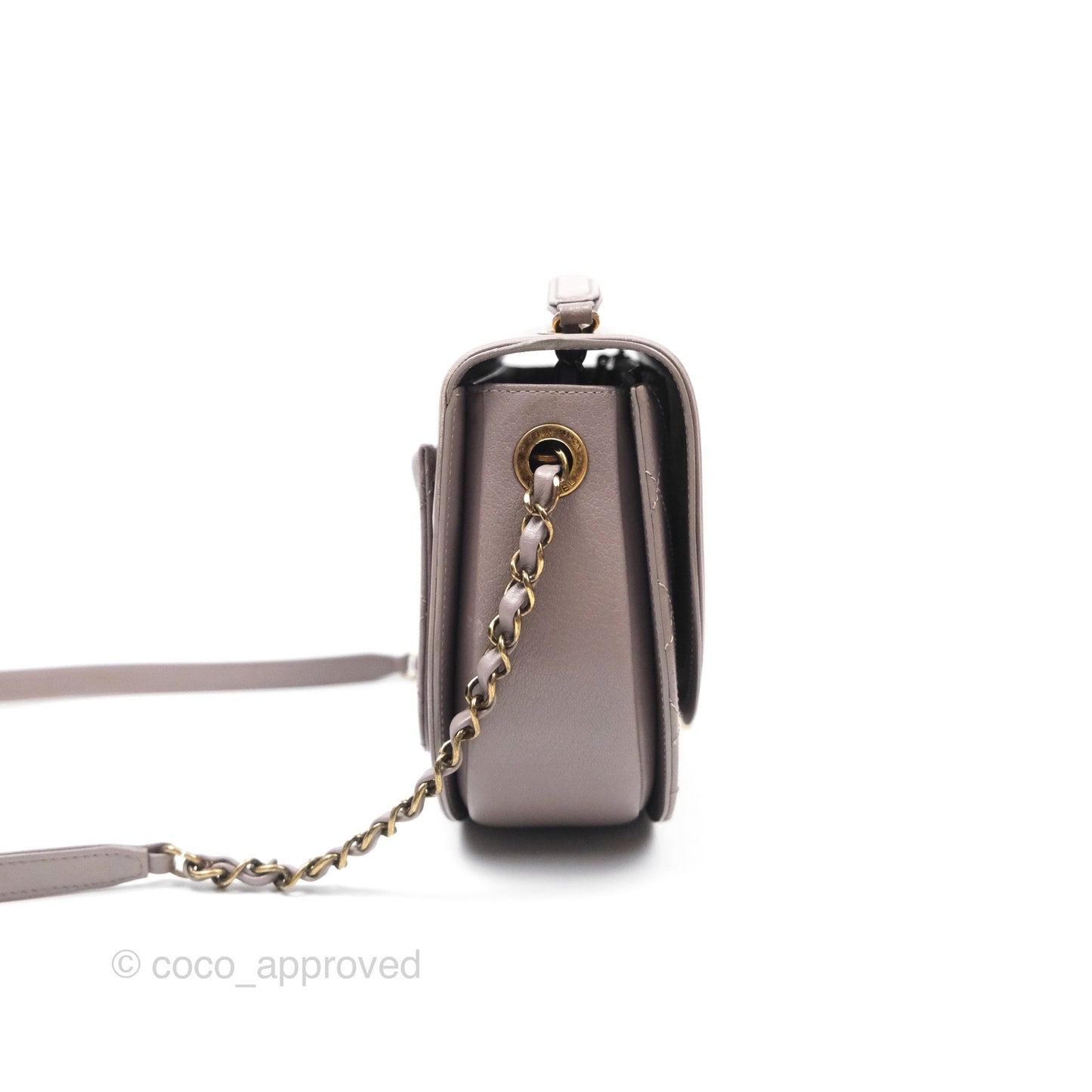 Chanel Coco Curve Flap Burnished Lilac Grey Calfskin Goatskin Antique Gold Hardware
