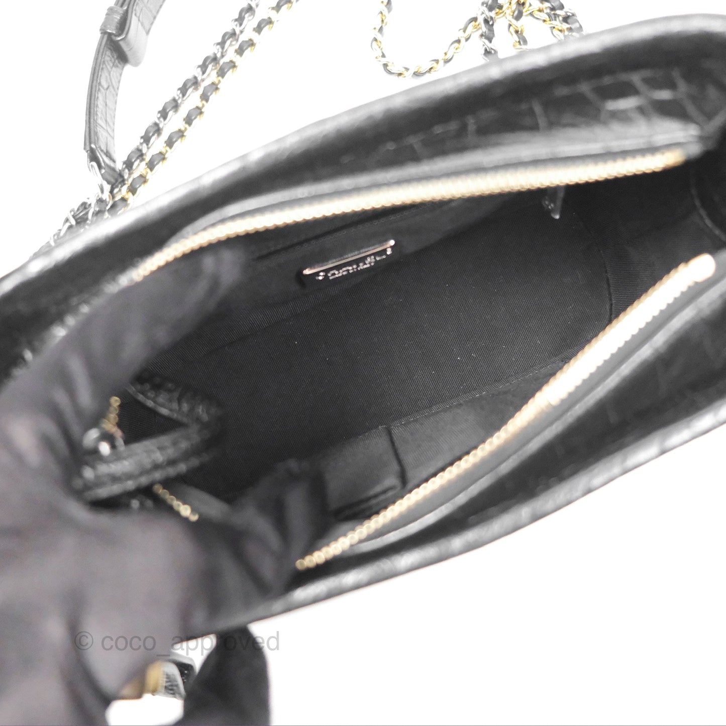 Chanel Small Gabrielle Hobo with Logo Handle Quilted Black Croc Embossed Calfskin