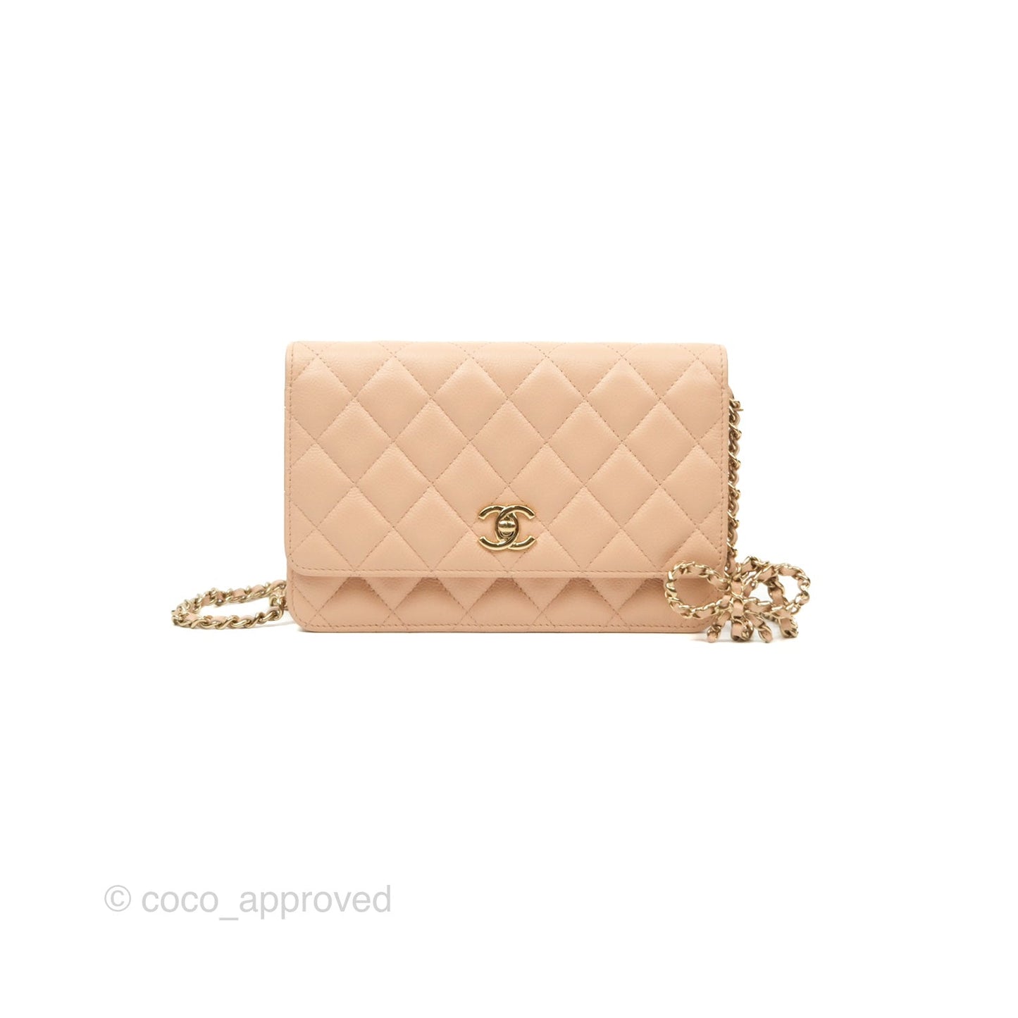 Chanel Quilted Bow Wallet On Chain WOC Light Beige Caviar Gold Hardware