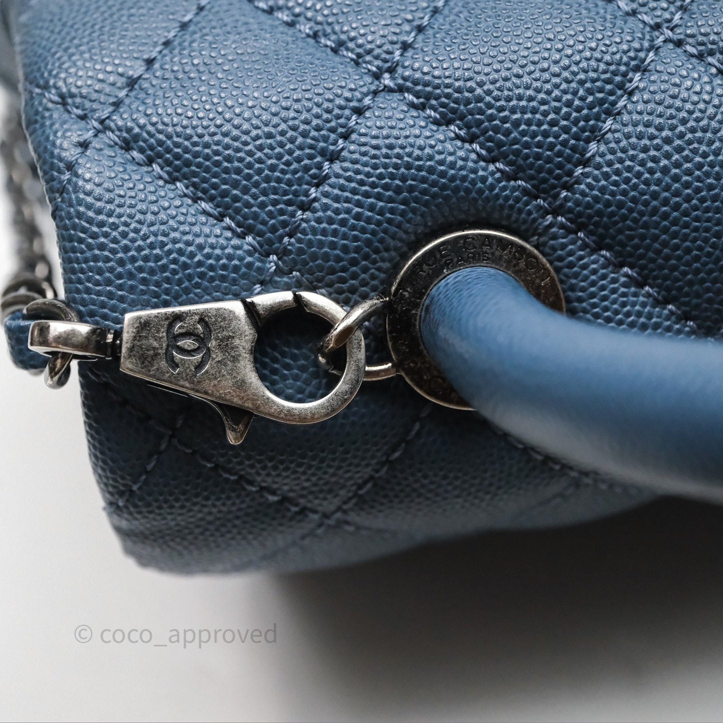 Chanel Medium Coco Handle Quilted Aged Caviar Dark Blue Ruthenium Hardware