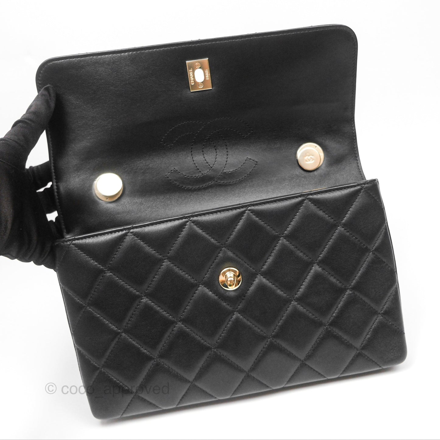 Chanel Trendy CC Flap Clutch Bag Black Lambskin Gold Hardware