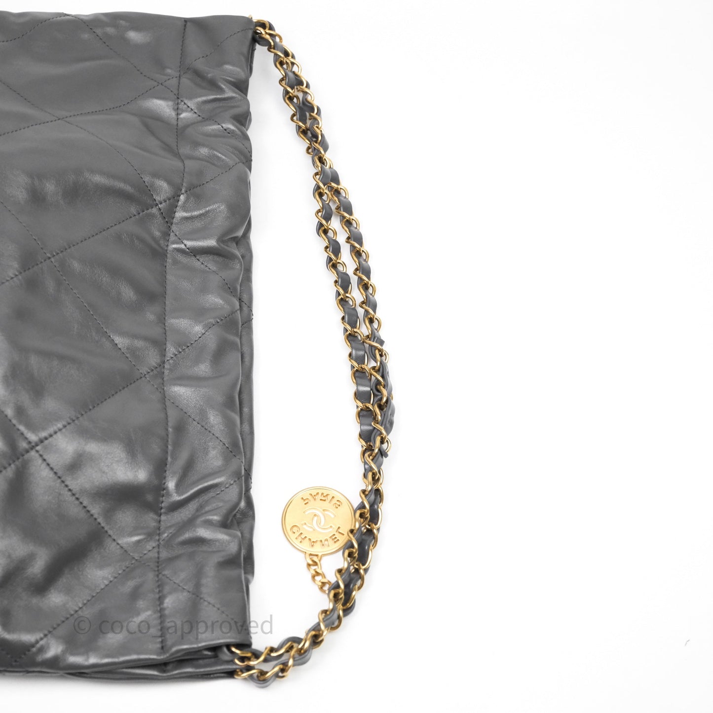 Chanel 22 Bag Medium Dark Grey Calfskin Gold Hardware