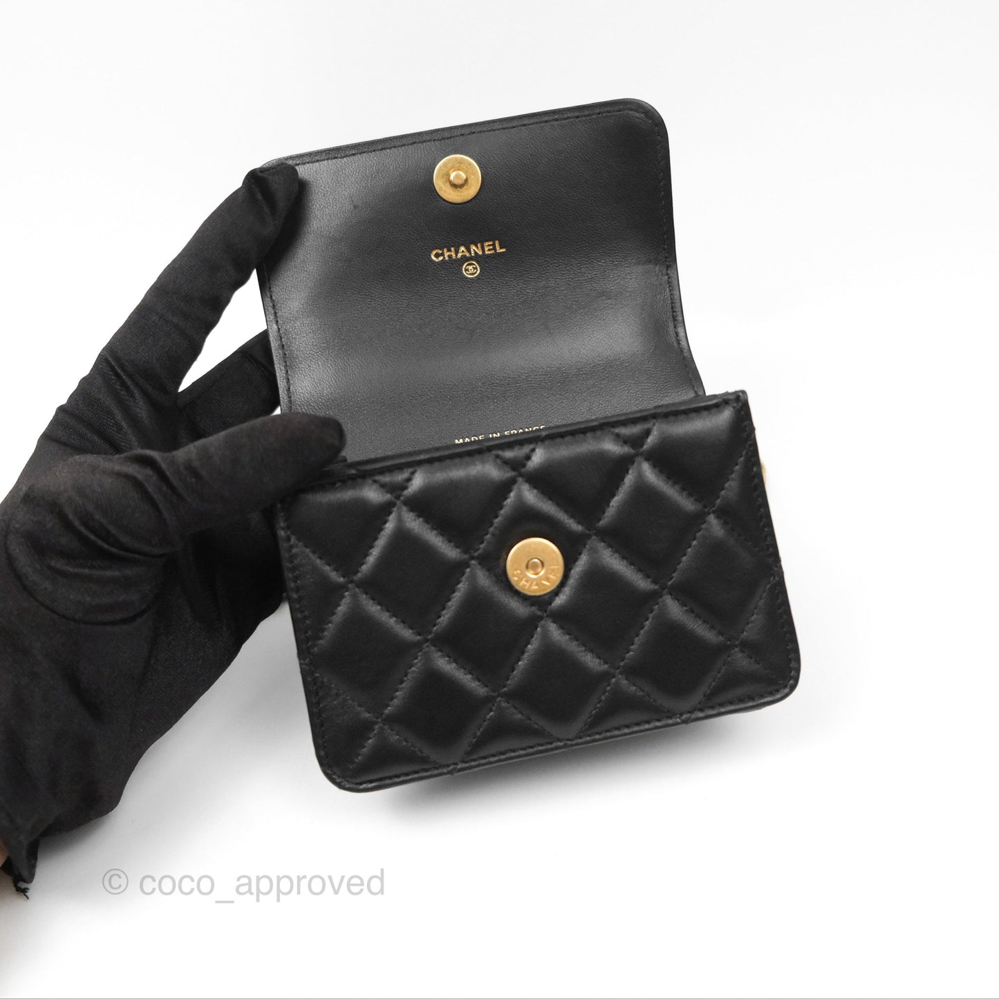 Chanel Top Handle Clutch With Chain Black Lambskin Aged Gold Hardware