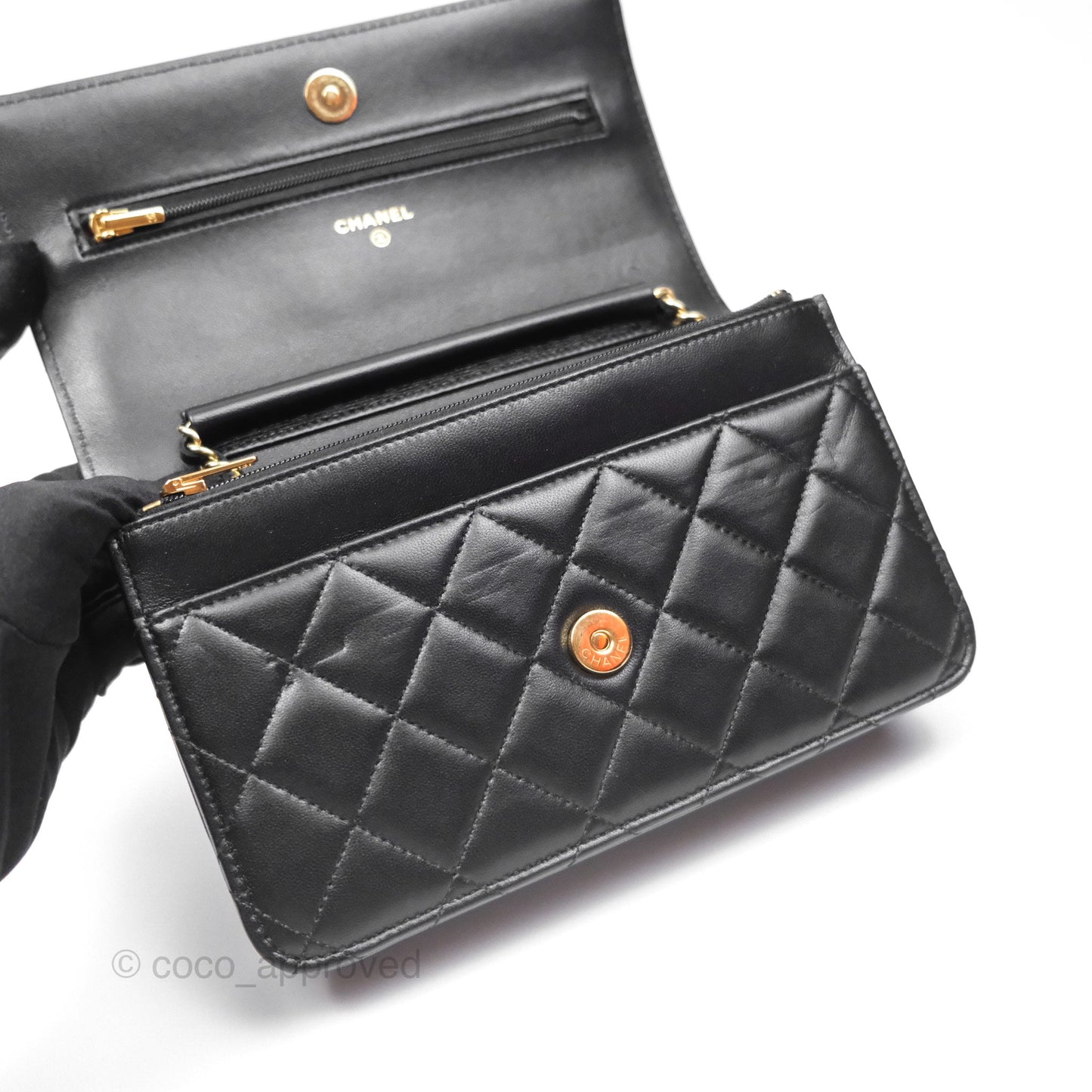 Chanel Quilted Classic WOC Black Lambskin Gold Hardware