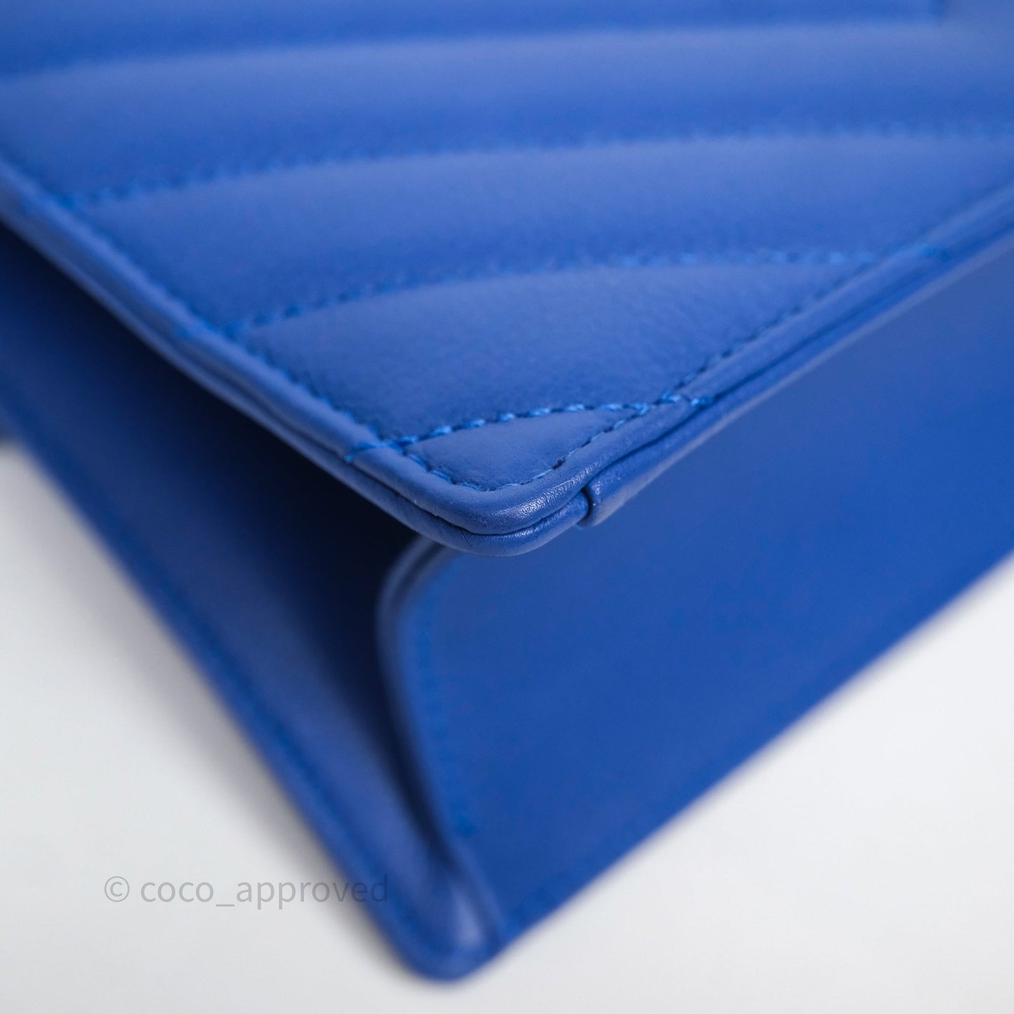 Chanel Chevron Square Envelope Flap Bag Royal Blue Calfskin Gold Hardware 19C