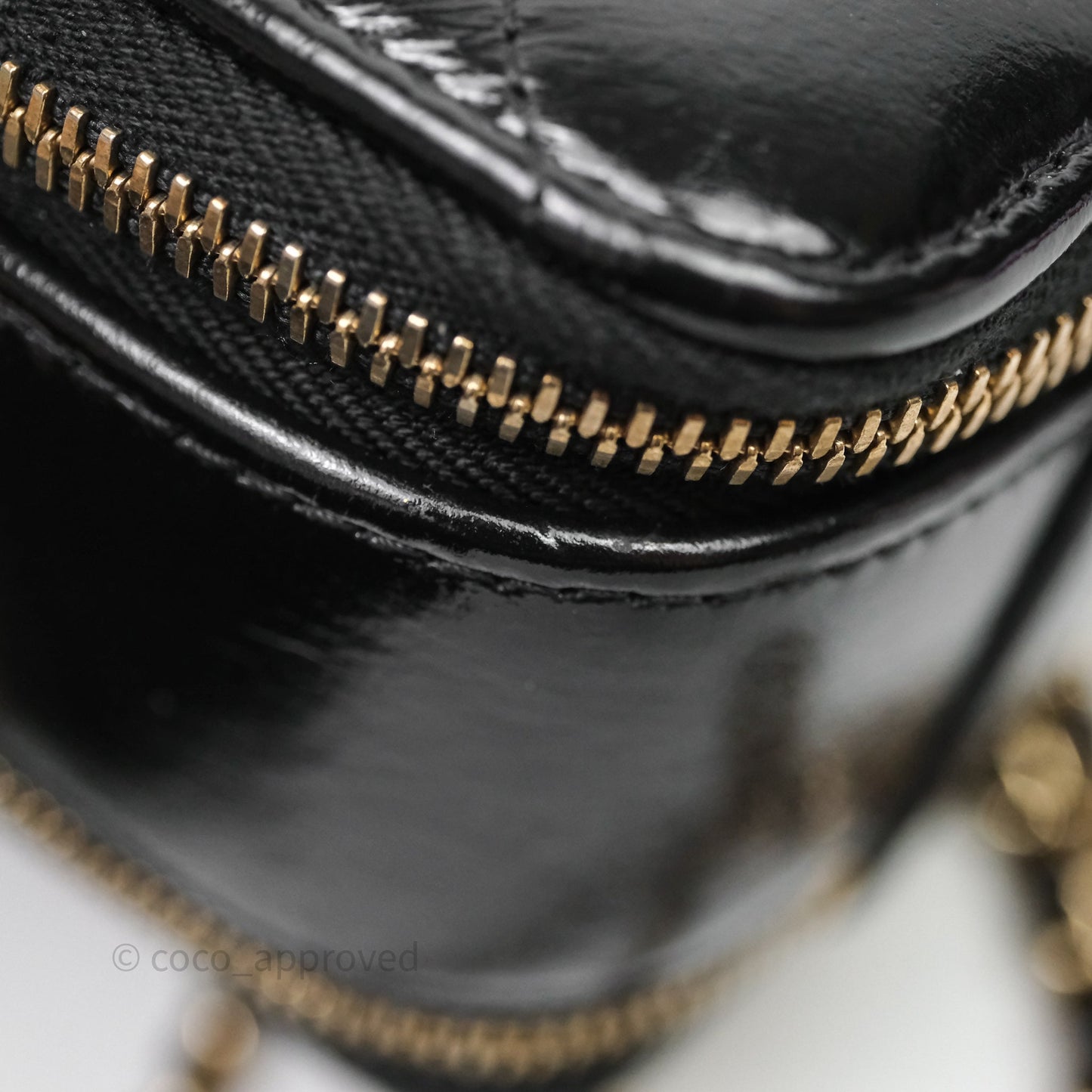 Chanel Small Top Handle Vanity Case Black Shiny Crumpled Calfskin Gold Hardware