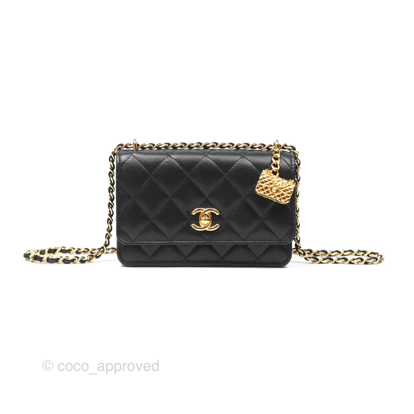 Chanel Mini WOC Bag Charm Black Caviar Gold Hardware