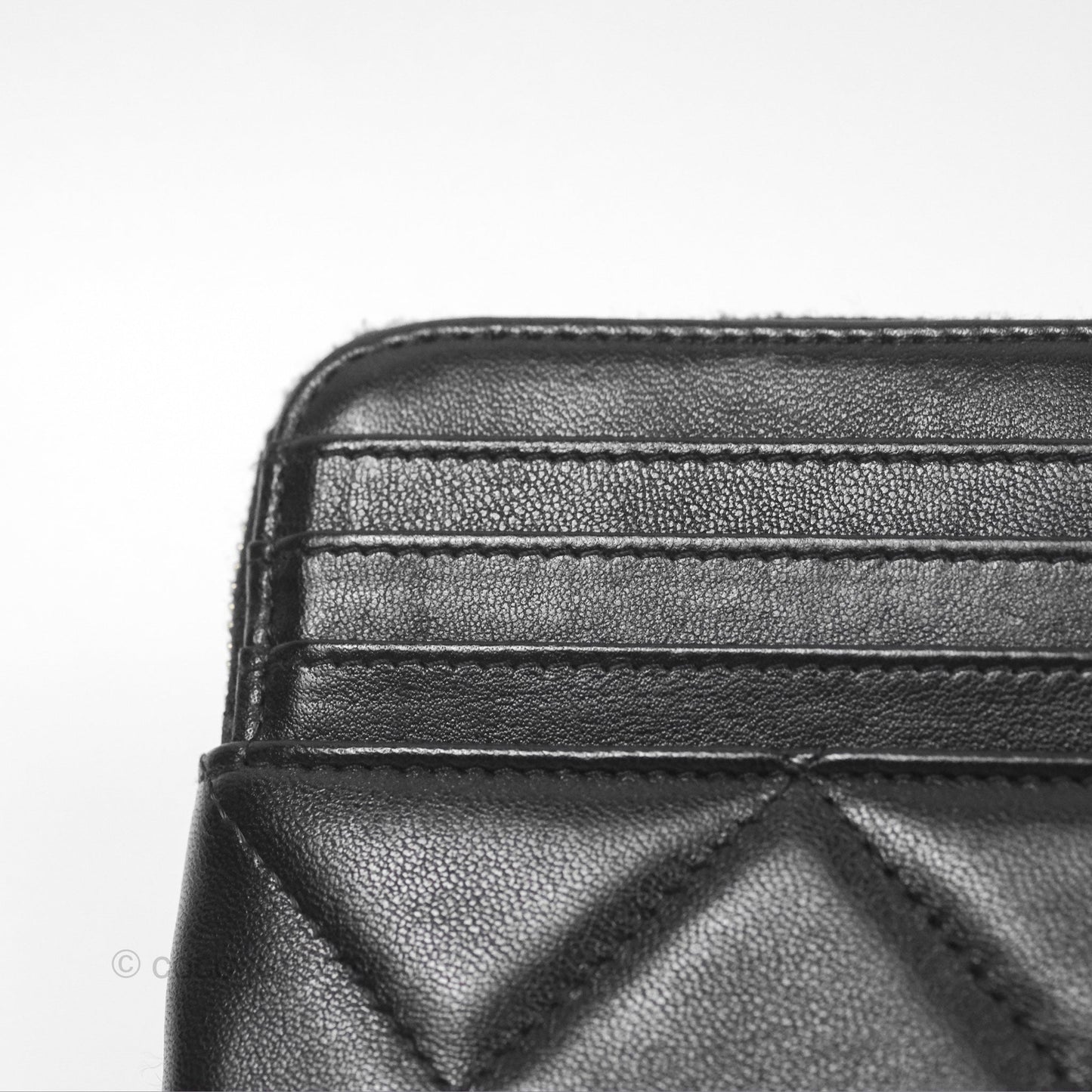 Chanel Quilted Chanel 19 Zip Card Holder Wallet Black Lambskin