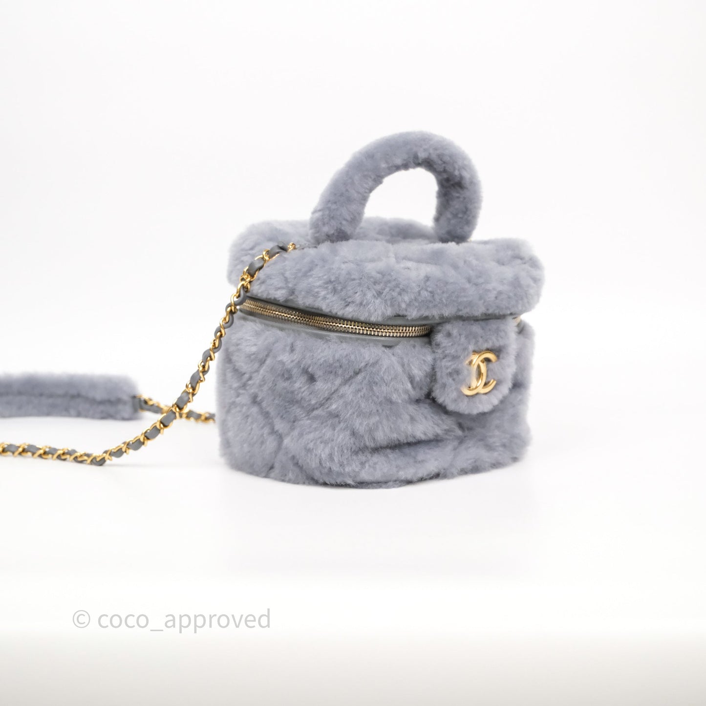 Chanel Vanity Case Grey Shearling Lambskin Gold Hardware 22A
