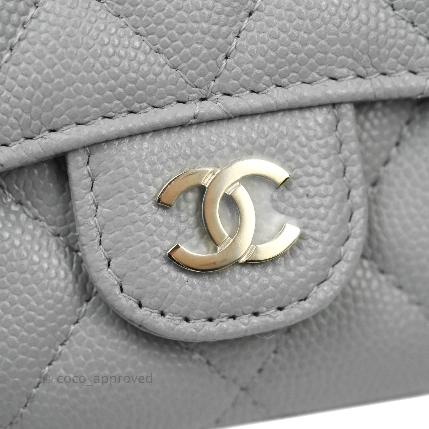 Chanel Quilted Flap Card Holder Grey Caviar Gold Hardware 21A