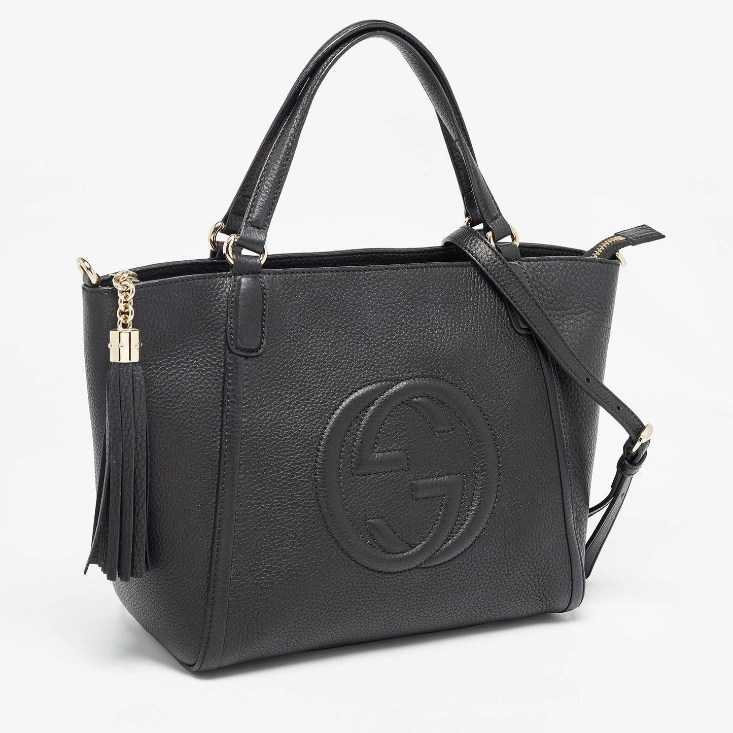 Luxury Gucci Trending 2025 Black Leather Small Soho Zipped Tote