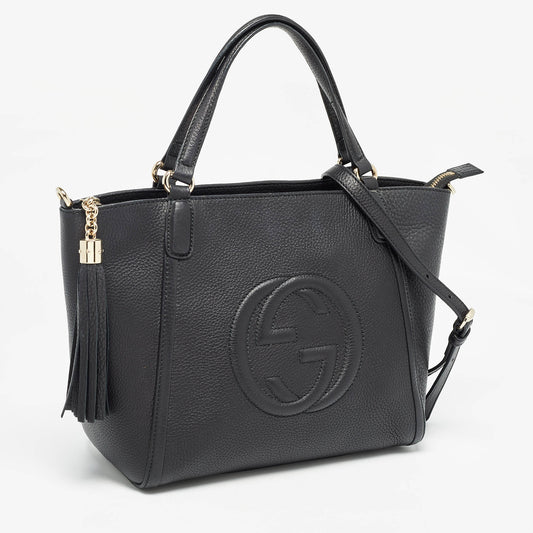 Luxury Gucci Trending 2025 Black Leather Small Soho Zipped Tote