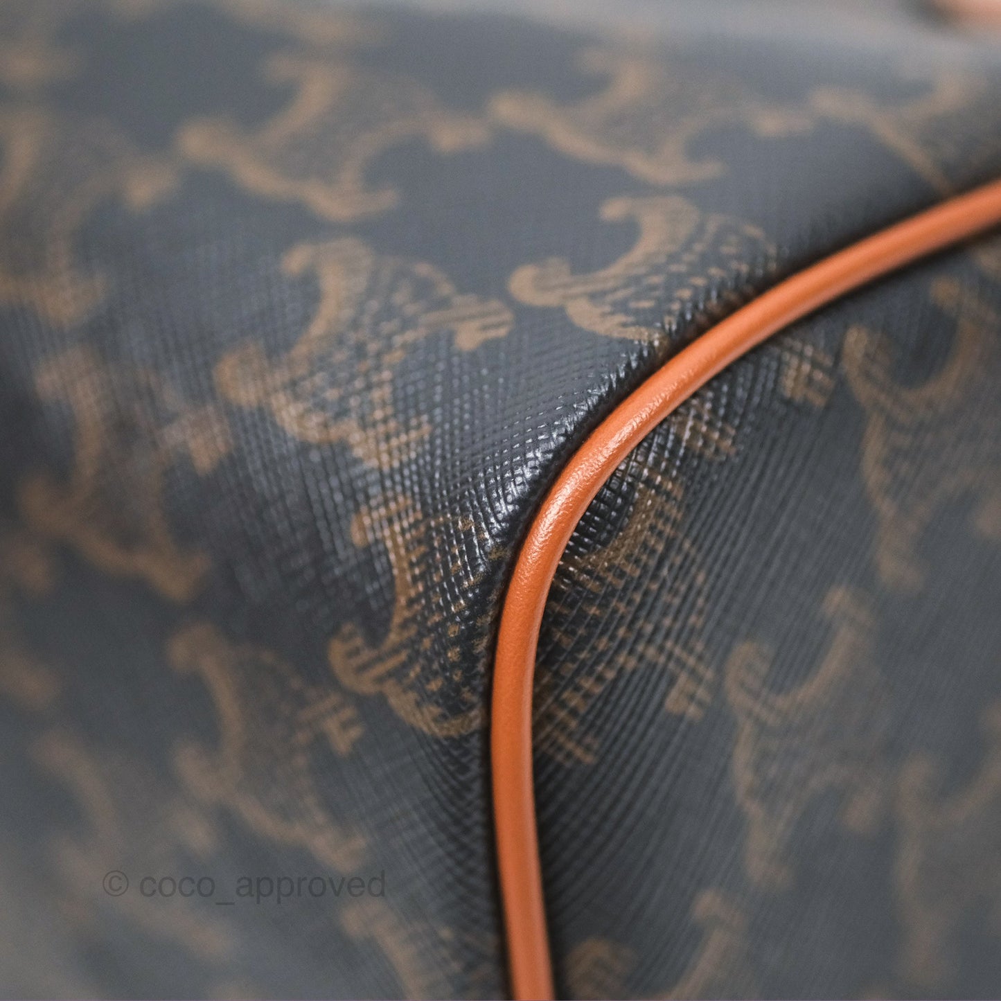 Celine Small Boston Bag Triomphe Canvas Tan Calfskin