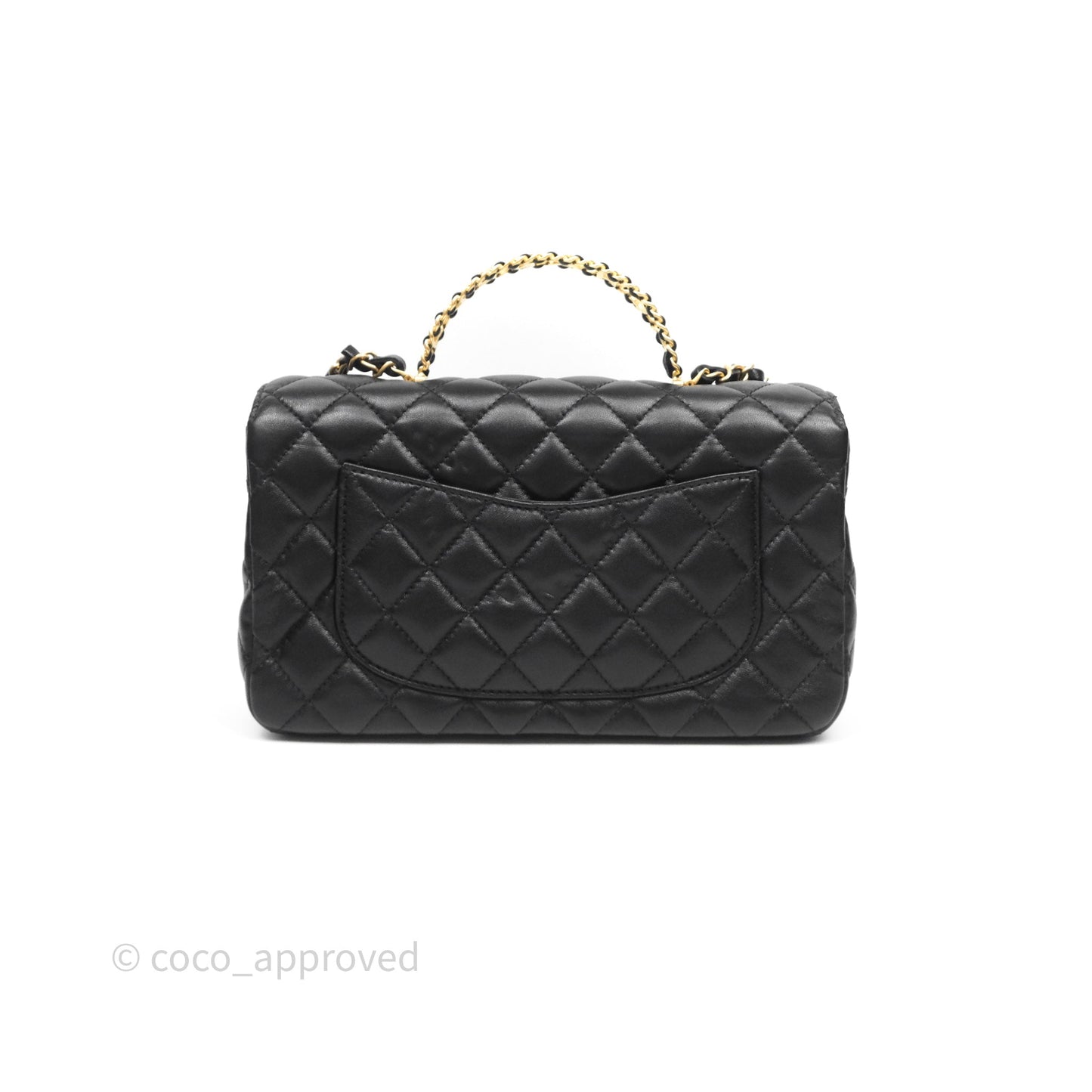 Chanel Logo Top Handle Small Flap Bag Black Lambskin Gold Hardware 24C