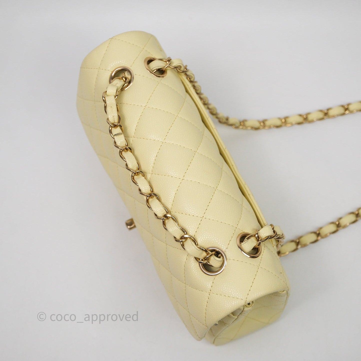 Chanel Small Classic Quilted Flap Light Yellow Caviar Gold Hardware