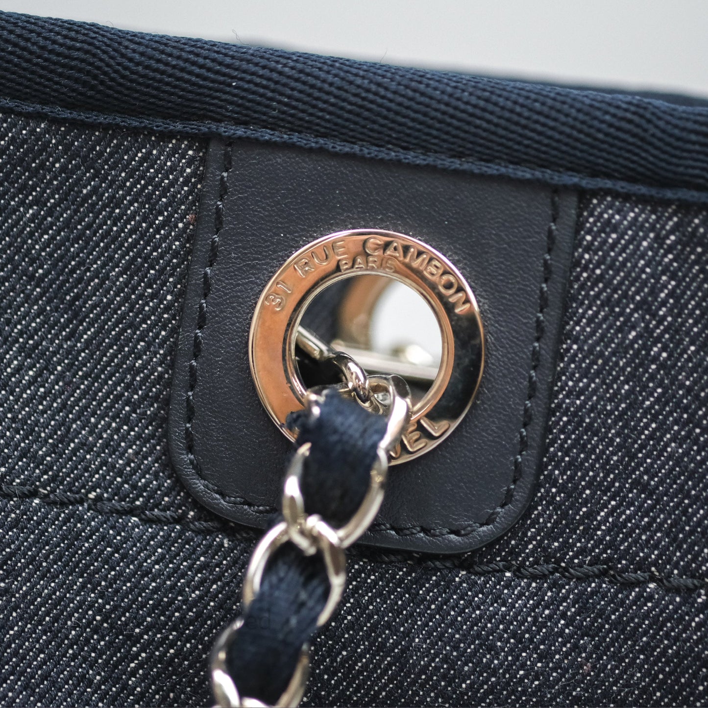 Chanel Medium Deauville Navy Canvas Silver Hardware