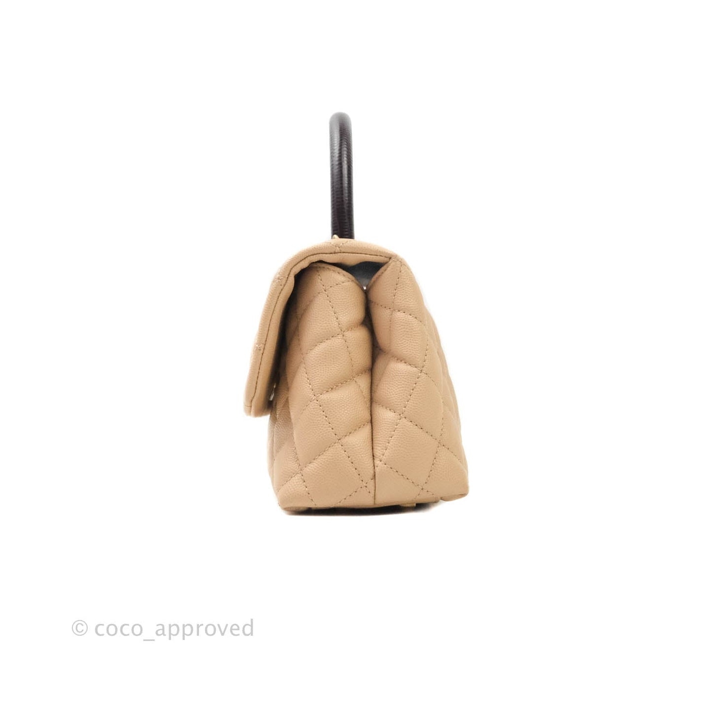 Chanel Mini (Small) Coco Handle Quilted Beige Caviar Gold Hardware Embossed Lizard Handle