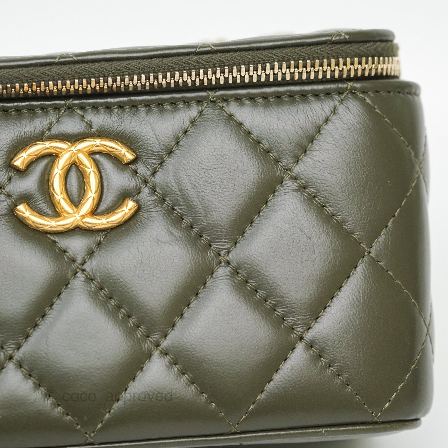 Chanel All Slide Vanity with Adjustable Chain Dark Olive Green Lambskin Aged Gold Hardware
