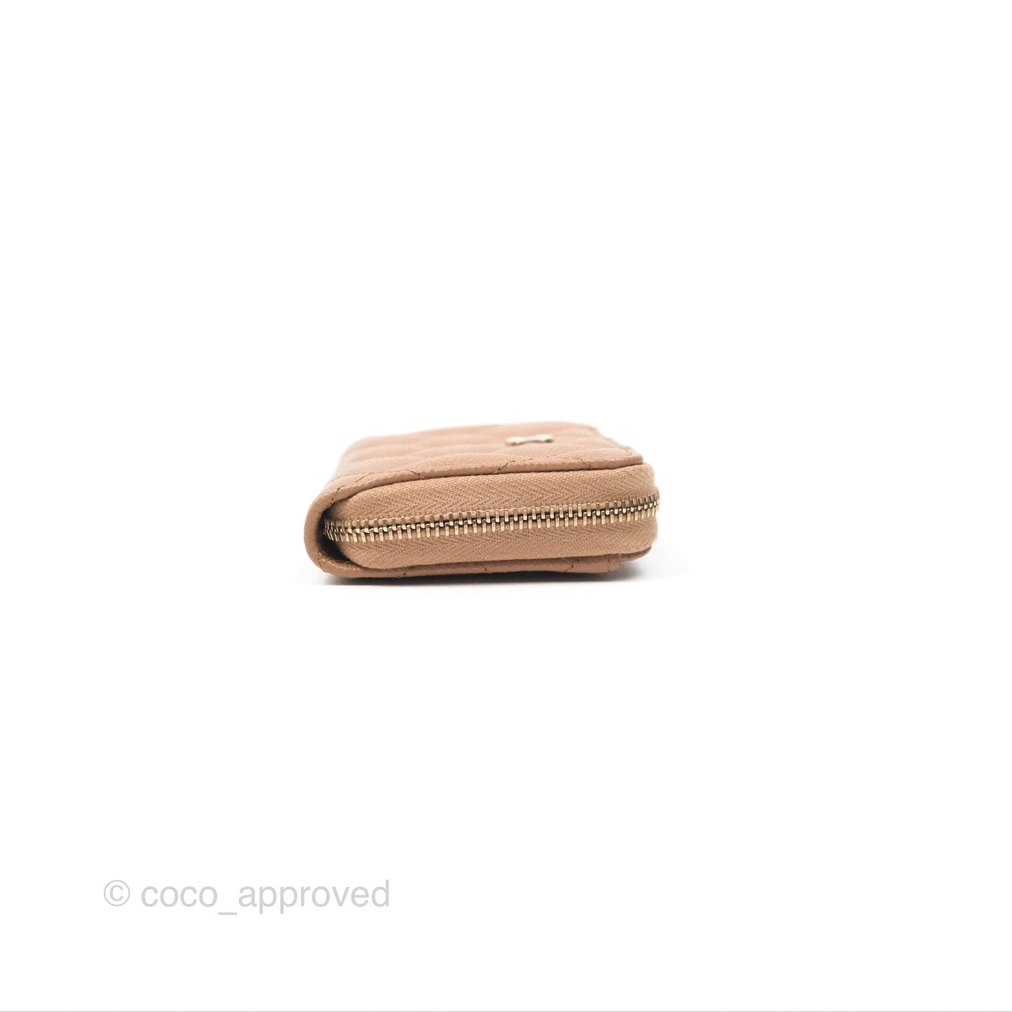 Chanel Classic Zipped Coin Purse Beige Caviar Gold Hardware