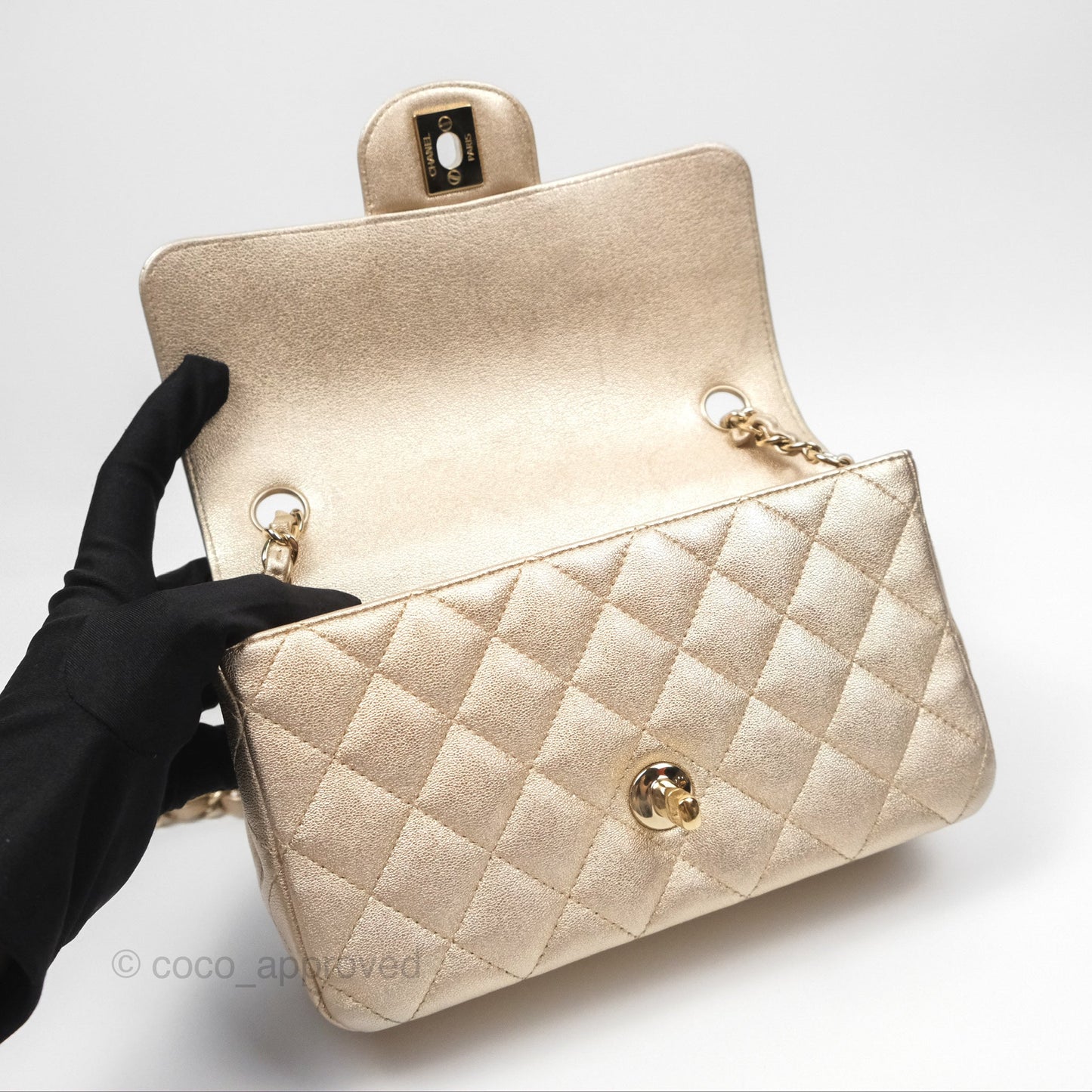 Chanel Quilted Mini Rectangular Iridescent Gold Lambskin Gold Hardware