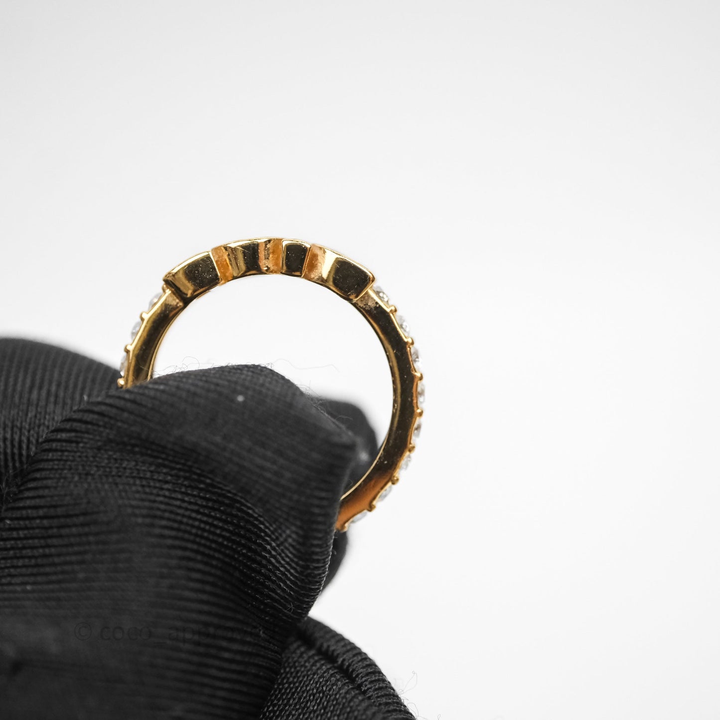 Christian Dior Crystal Logo Ring Gold Tone Size S