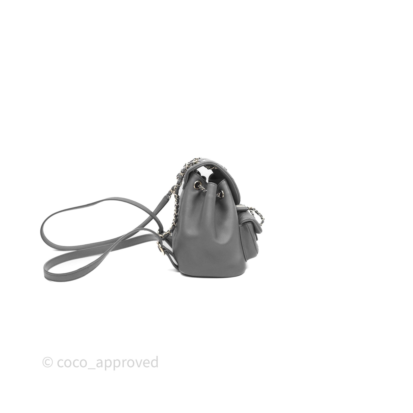 Chanel Small Duma Drawstring Backpack Grey Lambskin Gold Hardware