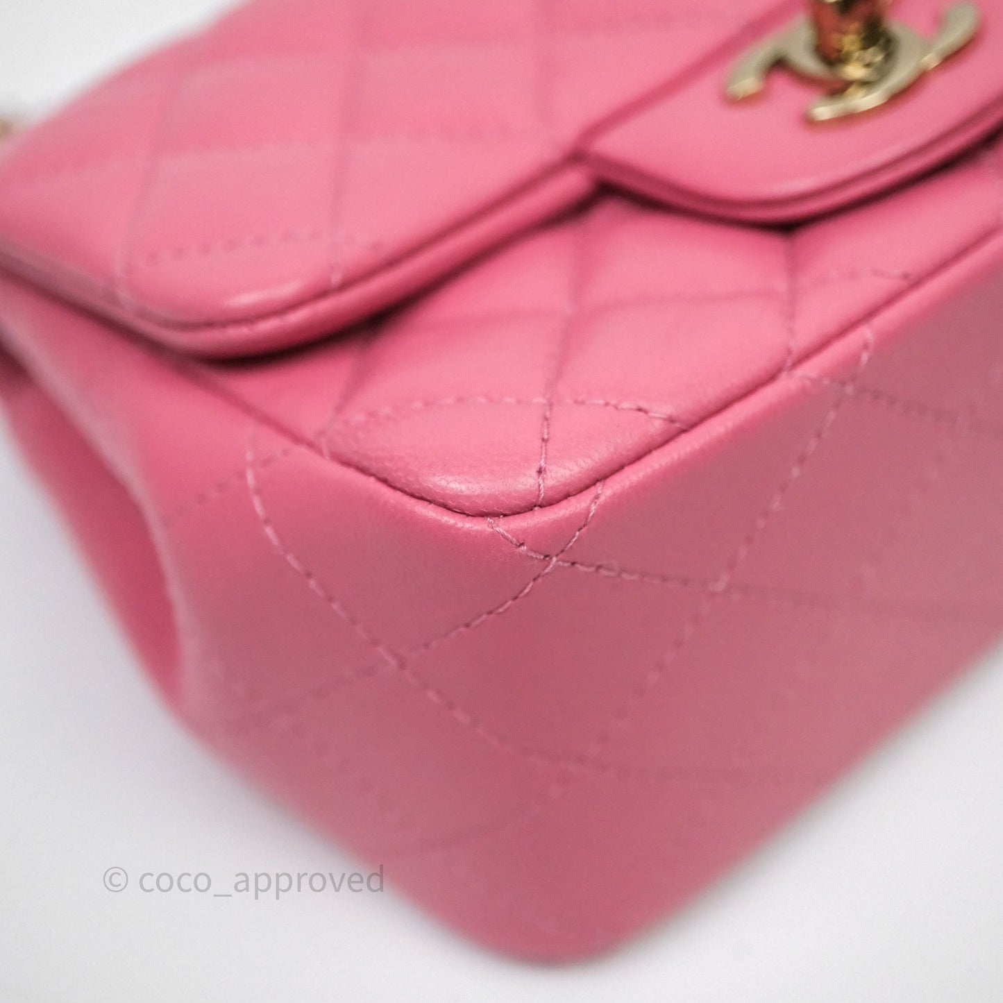 Chanel Quilted Mini Square Pink Lambskin Gold Hardware