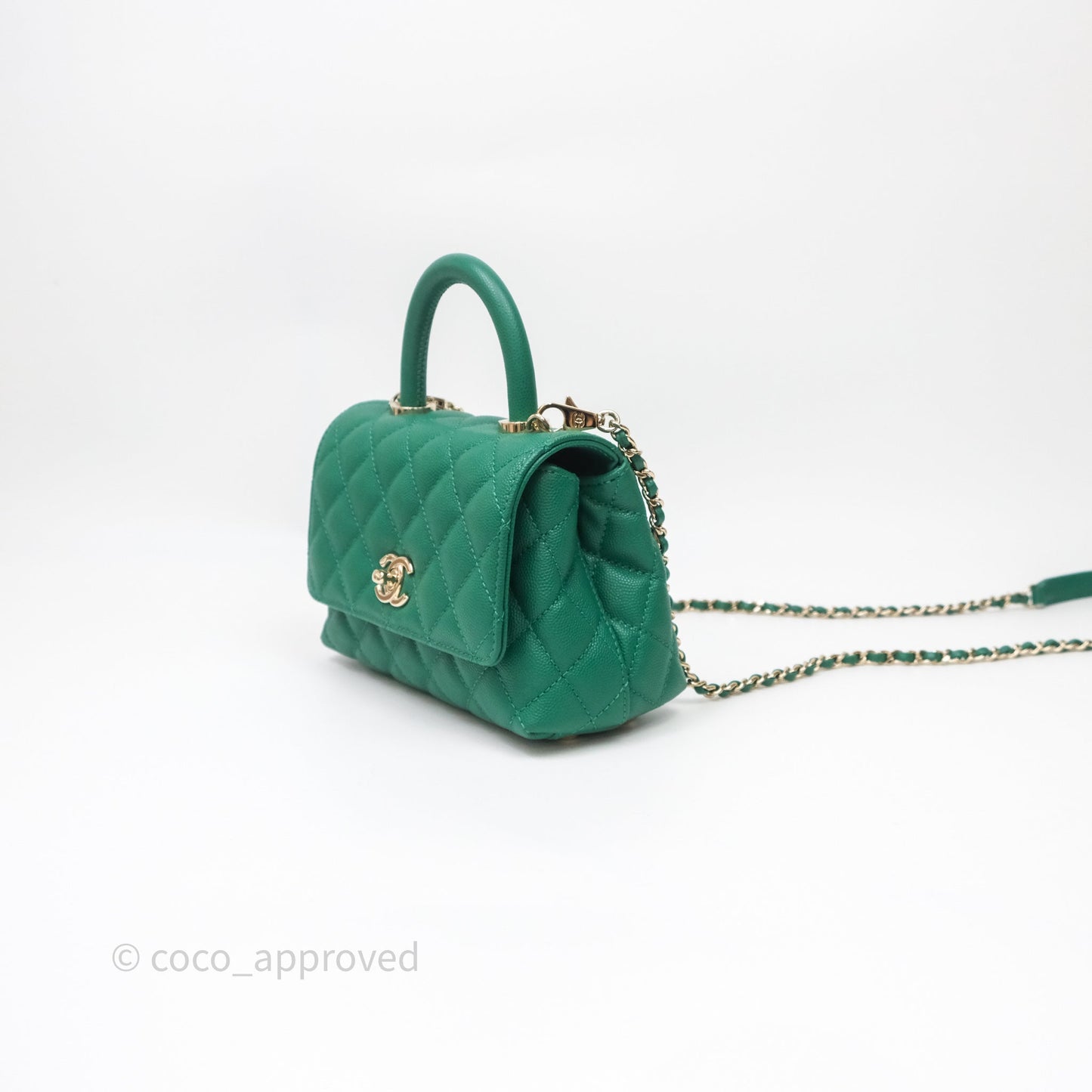 Chanel Mini Coco Handle Quilted Green Caviar Gold Hardware