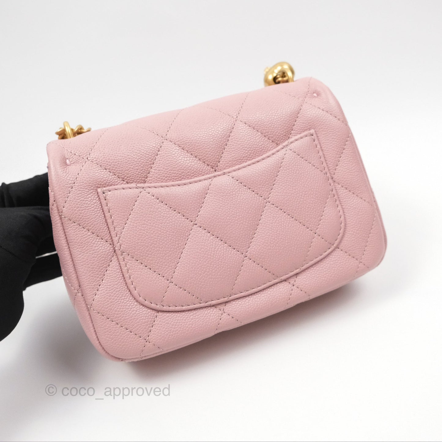 Chanel Mini Flap Bag Heart Adjustable Chain Dusty Pink Caviar Aged Gold Hardware