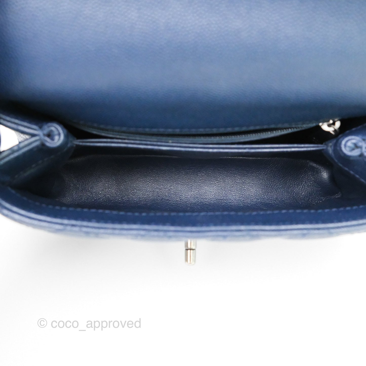 Chanel Small Coco Handle Navy Caviar Ruthenium Hardware Lizard Handle